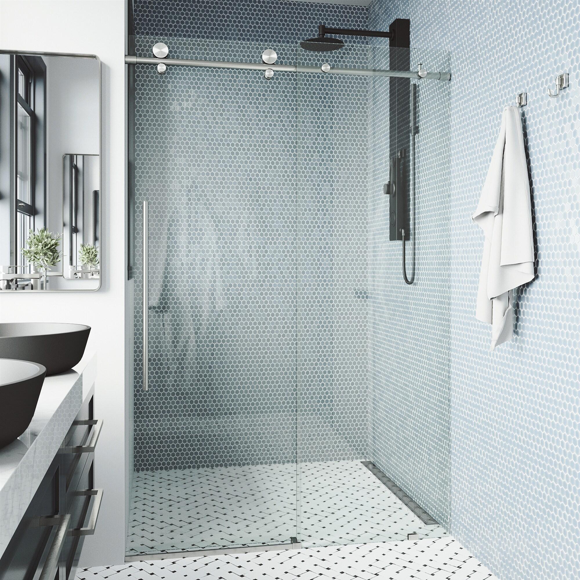 Elan E-Class 68-72" W x 76" H Sliding Frameless Shower Door with 3/8" Clear Glass