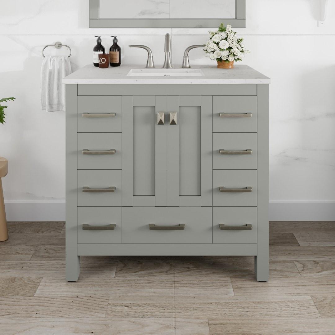Eviva Hampton 36" Gray Transitional Bathroom Vanity w/ White Carrara Top