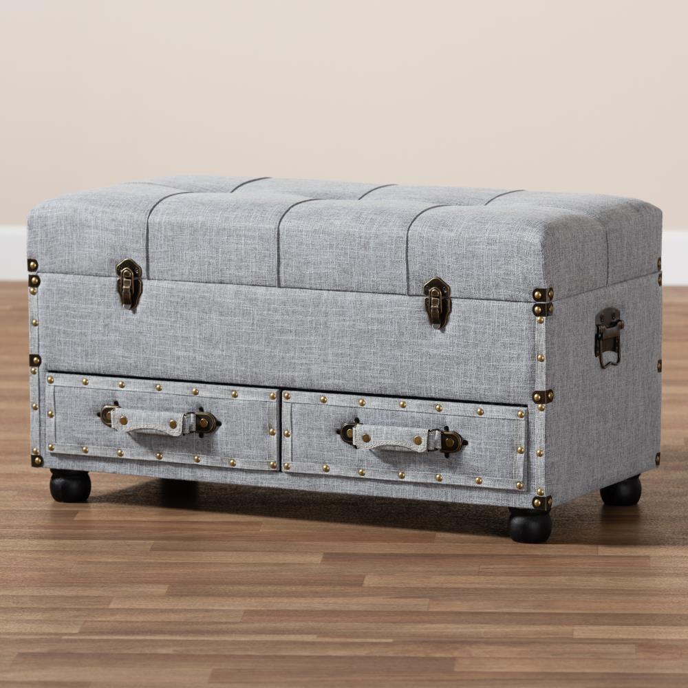 Flynn Fabric Upholstered 2 Drawer Storage Trunk Ottoman Gray/Black - Baxton Studio
