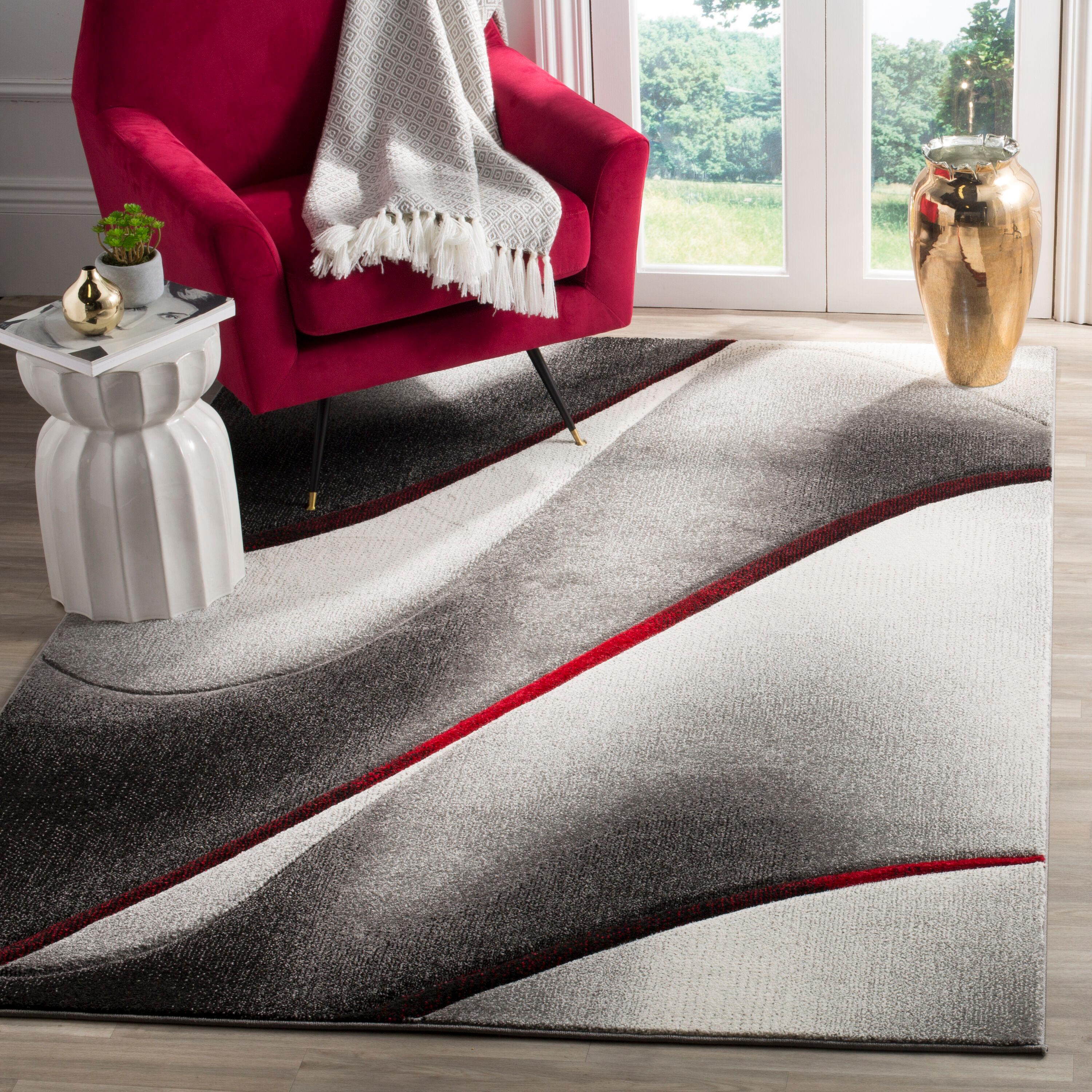 Hollywood HLW712 Machine Made Accent Rug - 2'7"x5' - Grey/Red - Safavieh