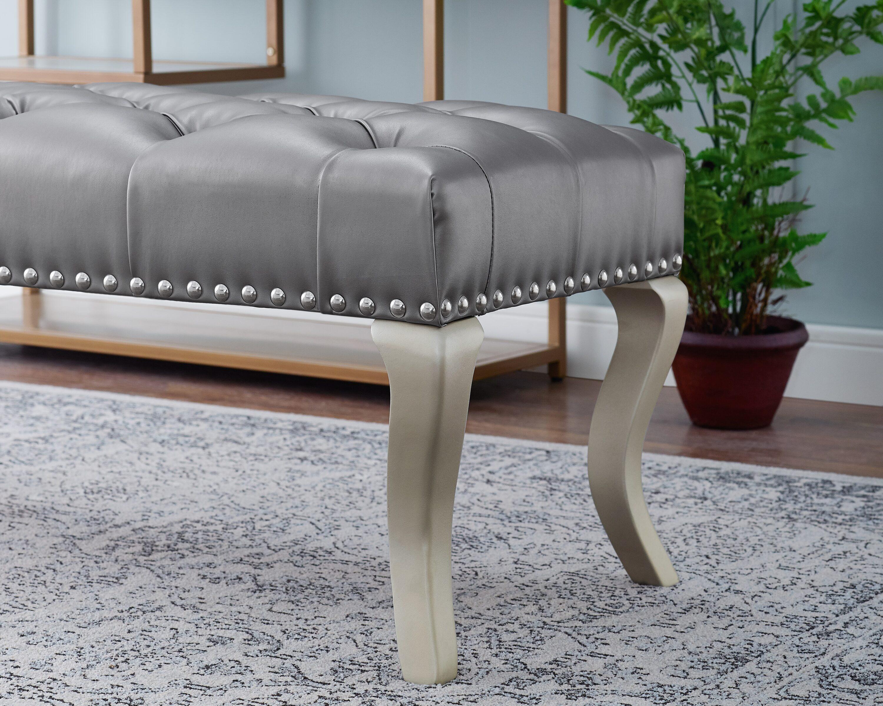 Roundhill Furniture Decor Maxem Tufted Faux Leather Upholstered Seat with Nailhead Trim Bench