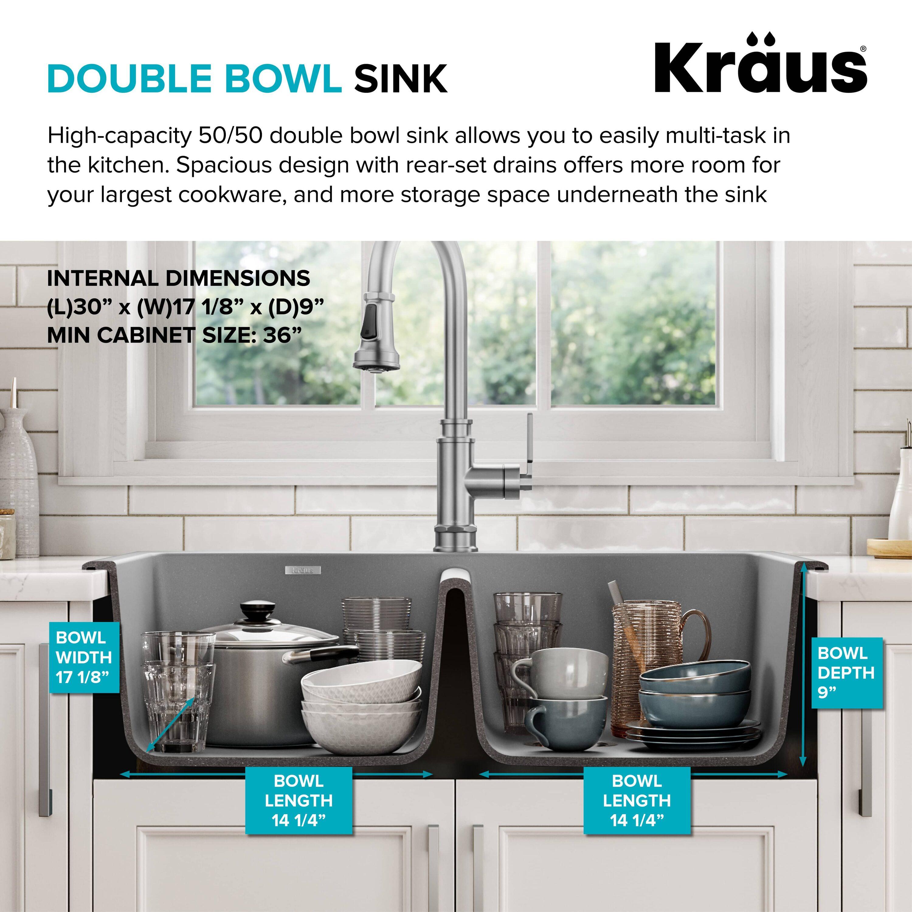 KRAUS Forteza™ 33" L Dual Mount 50/50 Double Bowl Granite Kitchen Sink