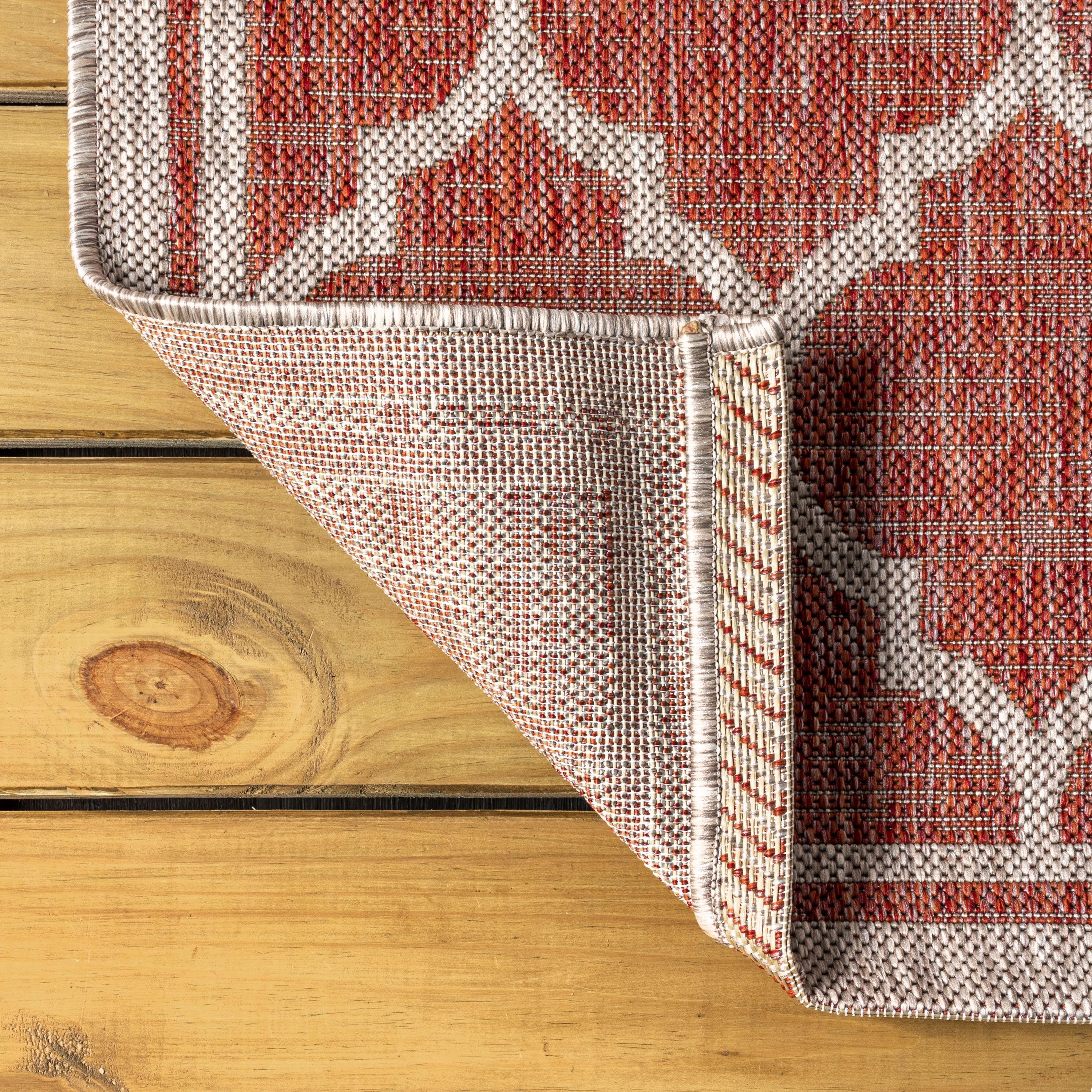 4'x6' Trebol Moroccan Trellis Textured Weave Indoor/Outdoor Area Rug, Red/Beige - JONATHAN Y