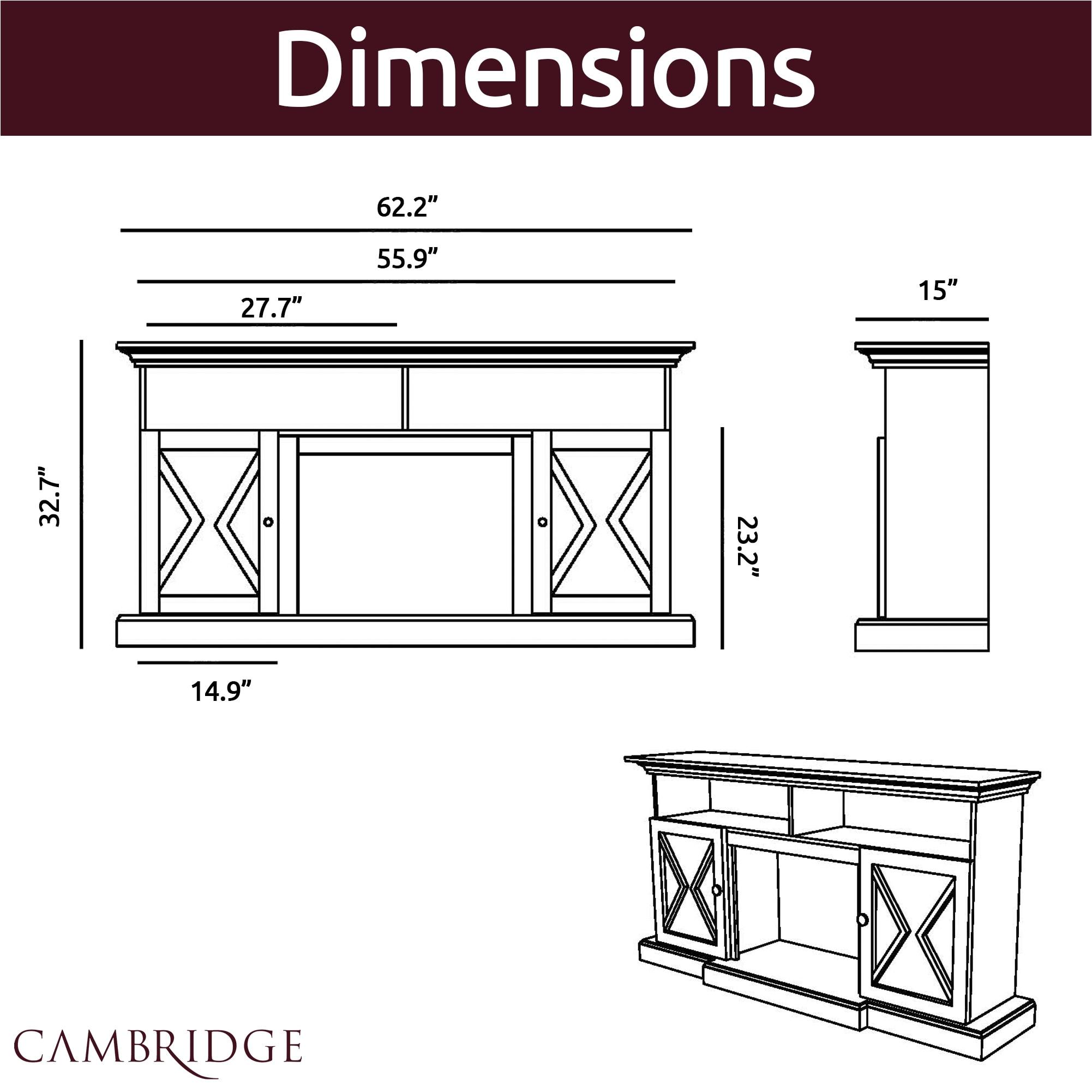 Cambridge Summit 62-In. Farmhouse Fireplace TV Stand with Crystal Rocks Display