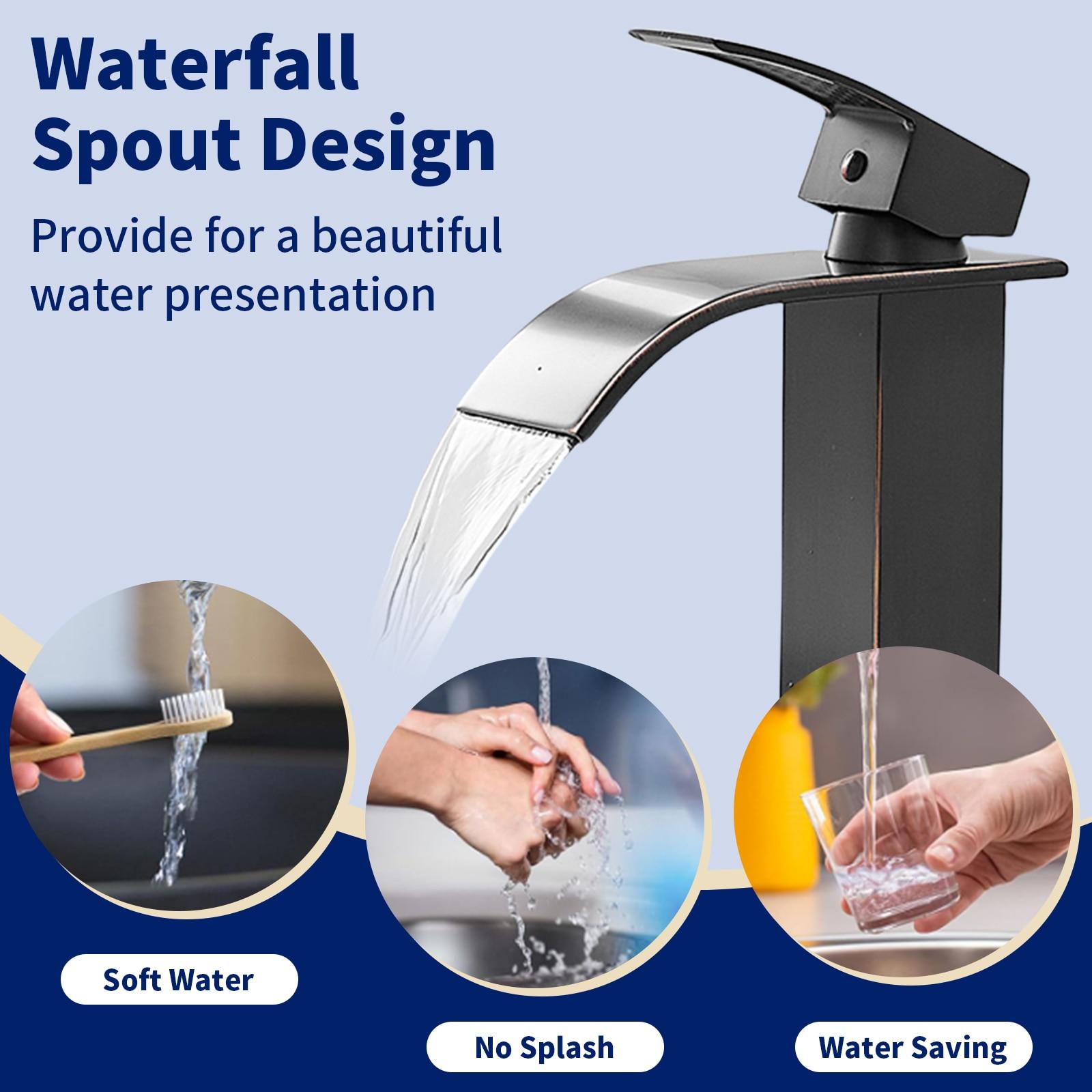 BWE Waterfall Single Hole Single Handle Bathroom Vessel Sink Faucet With Pop-up Drain Assembly