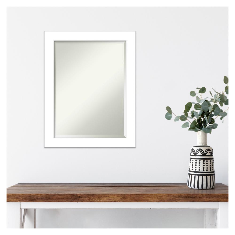 22" x 28" Wedge Framed Bathroom Vanity Wall Mirror White - Amanti Art: Modern, Satin Finish, No Assembly Required
