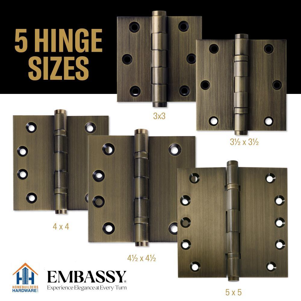 4.5" H x 4.5" W Solid Brass Ball Bearing Single Butt Door Hinge