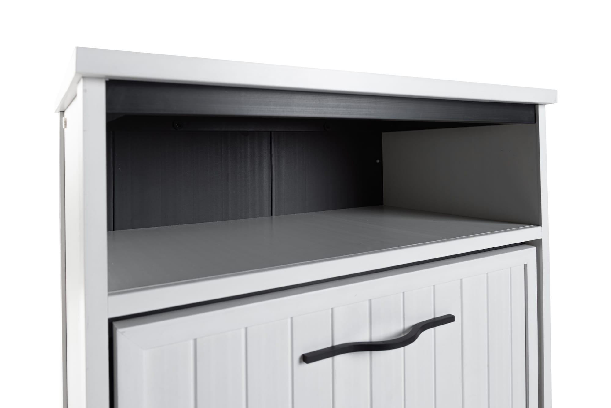 New Age Pet® ECOFLEX® Dog Food Pantry with Double Stainless Steel Bowls - Durable Composite, Includes 2x 32oz Bowls, Storage for 25 lbs of Dog Food, Easy Assembly, Moisture Resistant