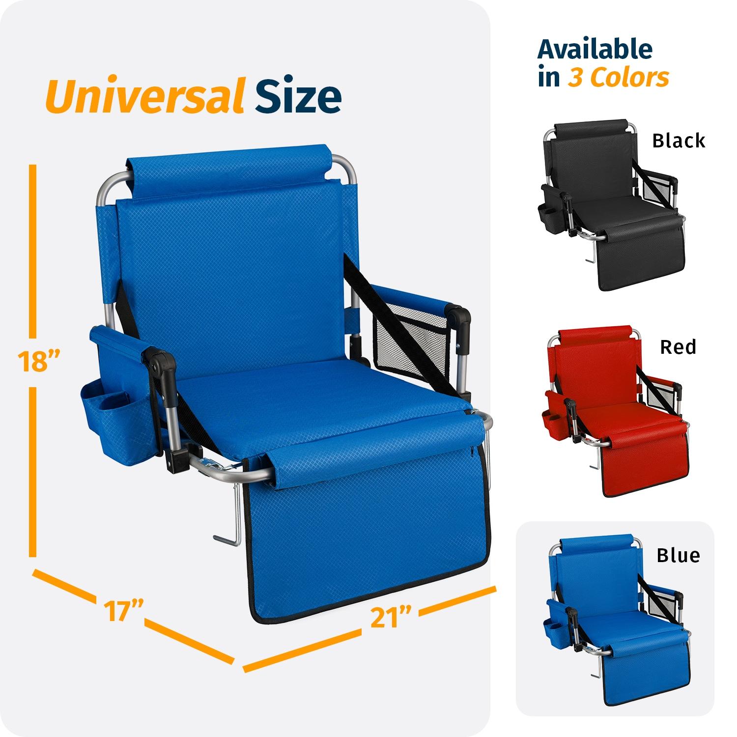 Alpcour Stadium Seat - Foldable, Padded Bleacher Chair with Backrest, Armrest, Pockets, & Cup Holder - Blue