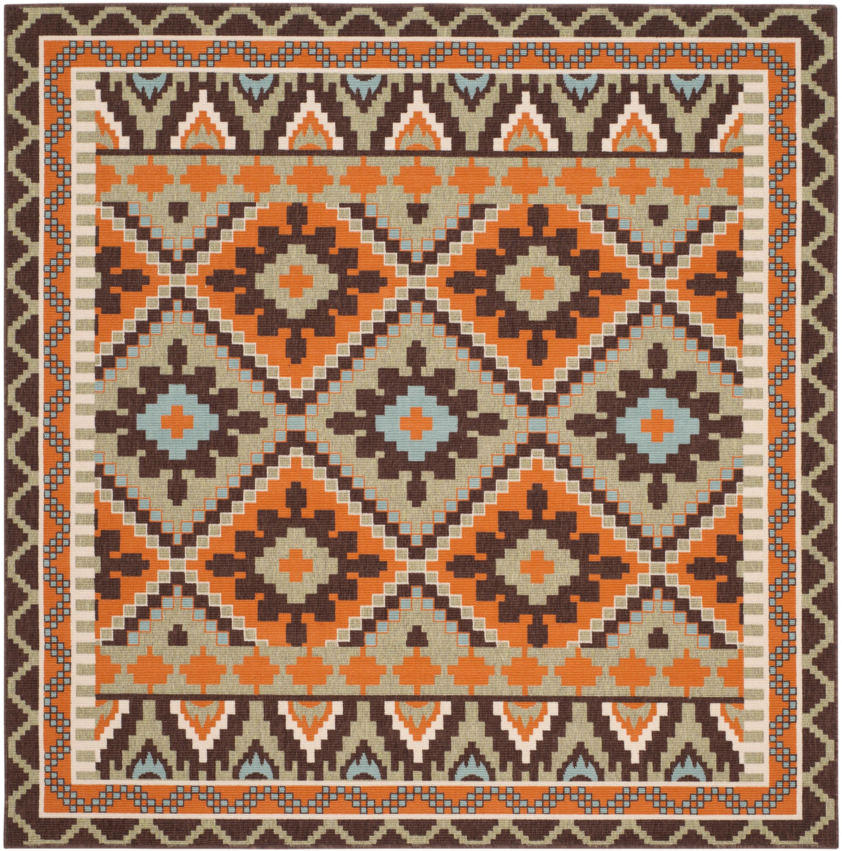 Veranda VER096 Power Loomed Indoor/Outdoor Area Rug - Green/Terracotta - 5'3"x5'3" - Safavieh