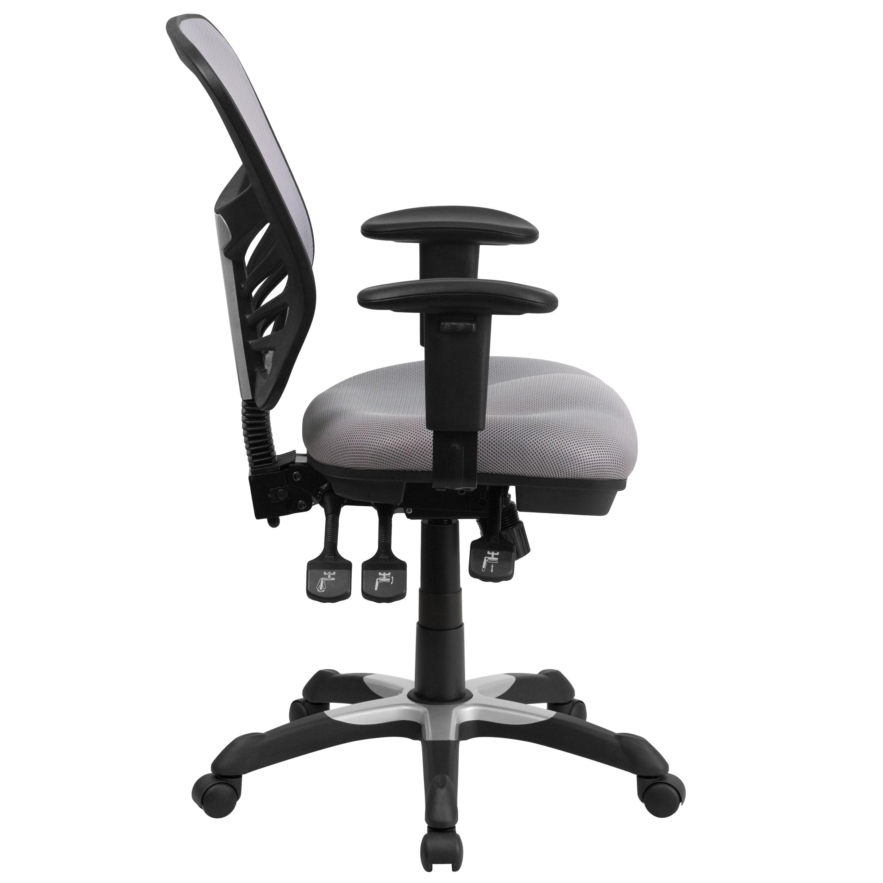 Flash Furniture Mid-Back Gray Mesh Multifunction Executive Swivel Ergonomic Office Chair with Adjustable Arms