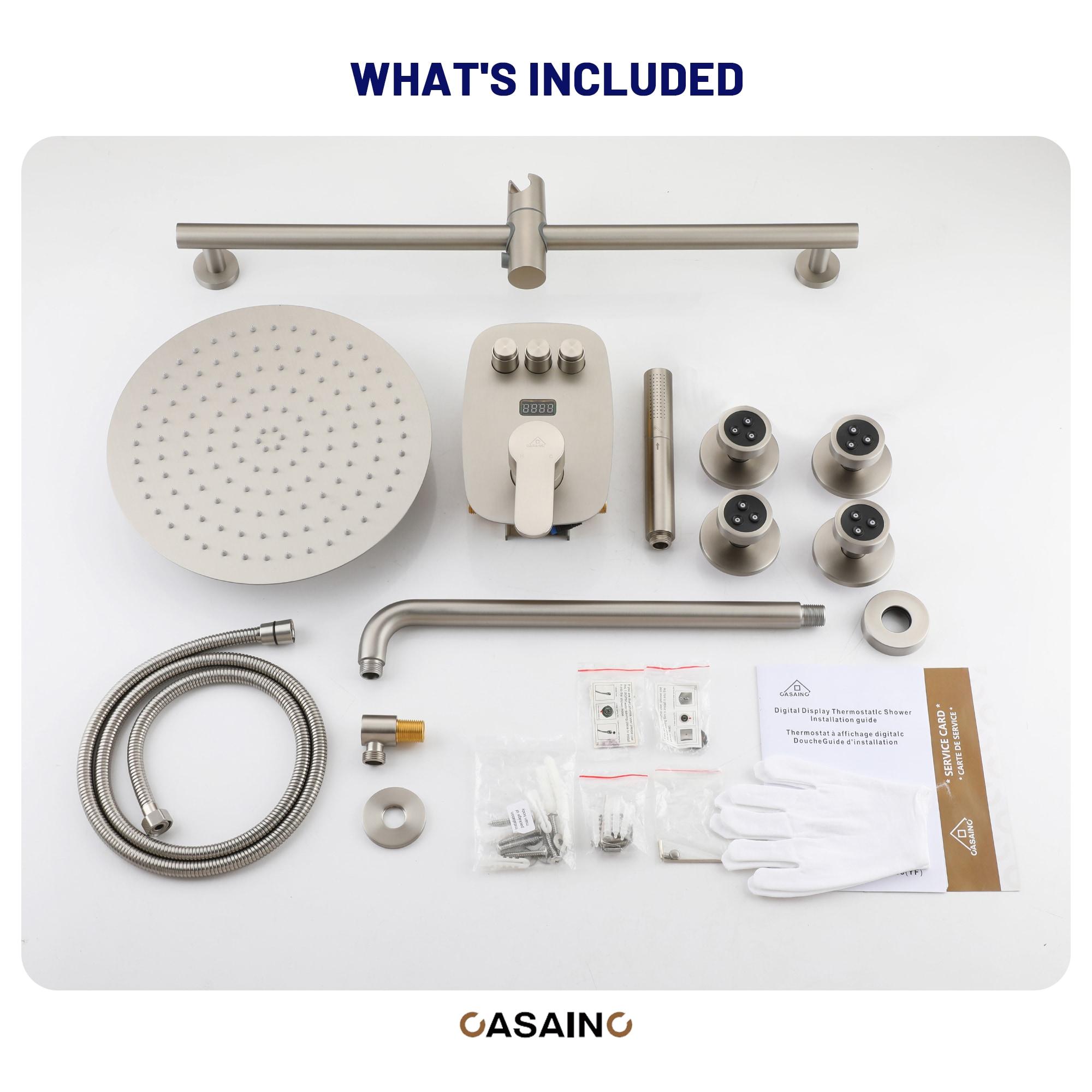 CASAINC 3-Function 12 Inch Temperature Digital Display Shower System With 2-Setting Slider Bar Handheld And 4Pcs Body Jets BR01009SX12BN