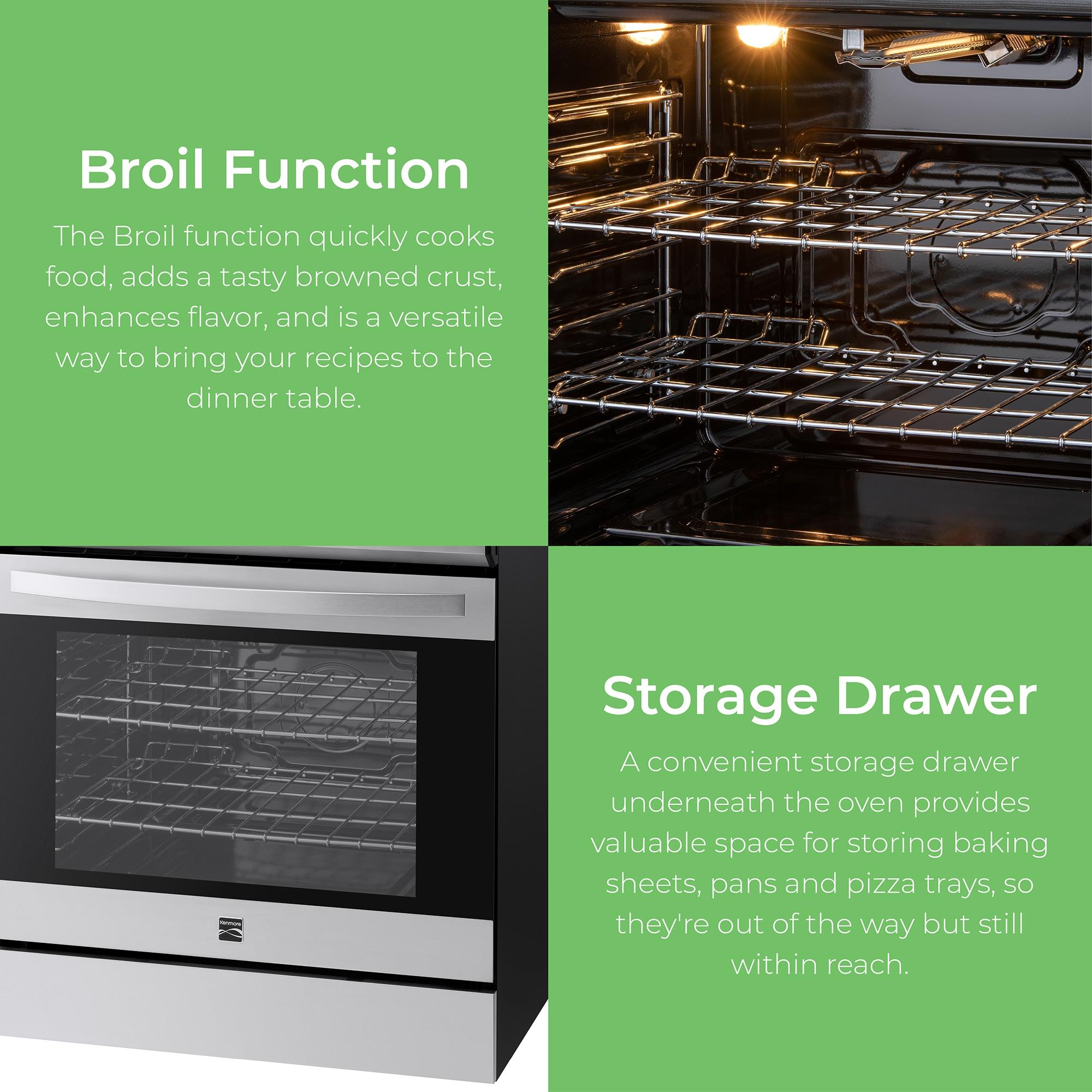 Kenmore 5.6 cu. ft. Front-Control Gas Range with 5 Burners and Hidden Bake Stainless Steel