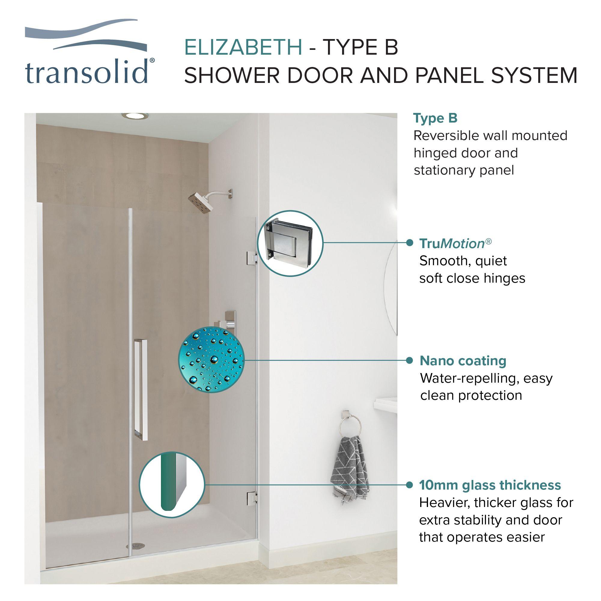 Transolid Elizabeth 46-in W x 76-in H Hinged Shower Door with Clear Glass