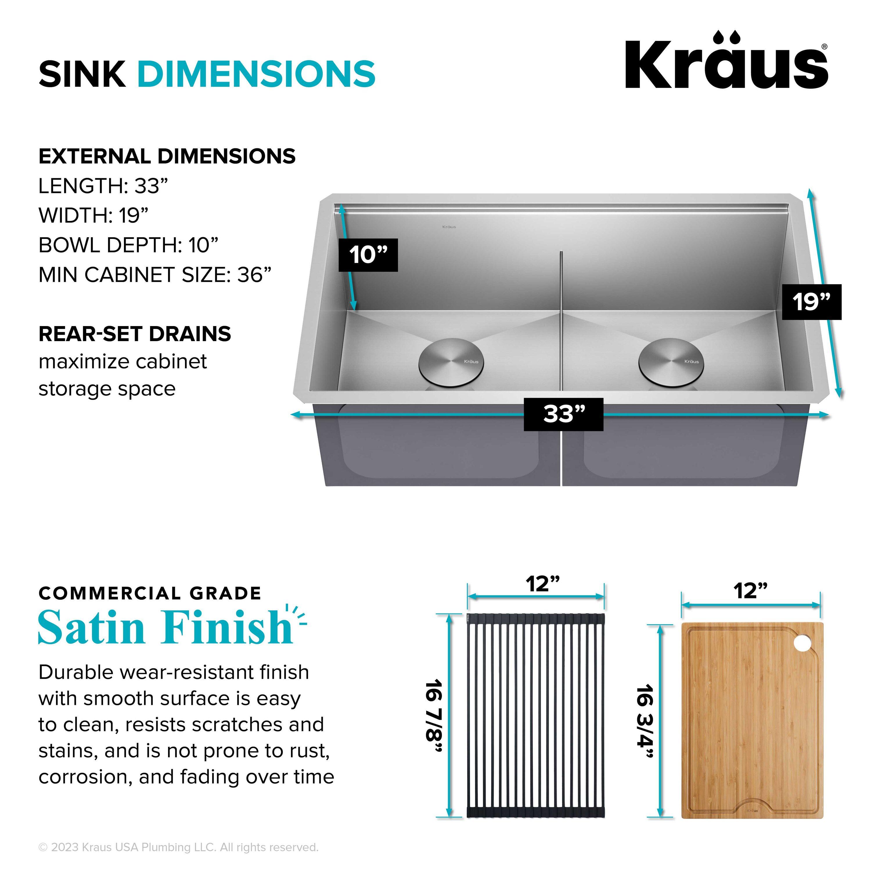 KRAUS Kore™ Workstation 33-inch L Undermount 16 Gauge Double Bowl Stainless Steel Kitchen Sink with Accessories