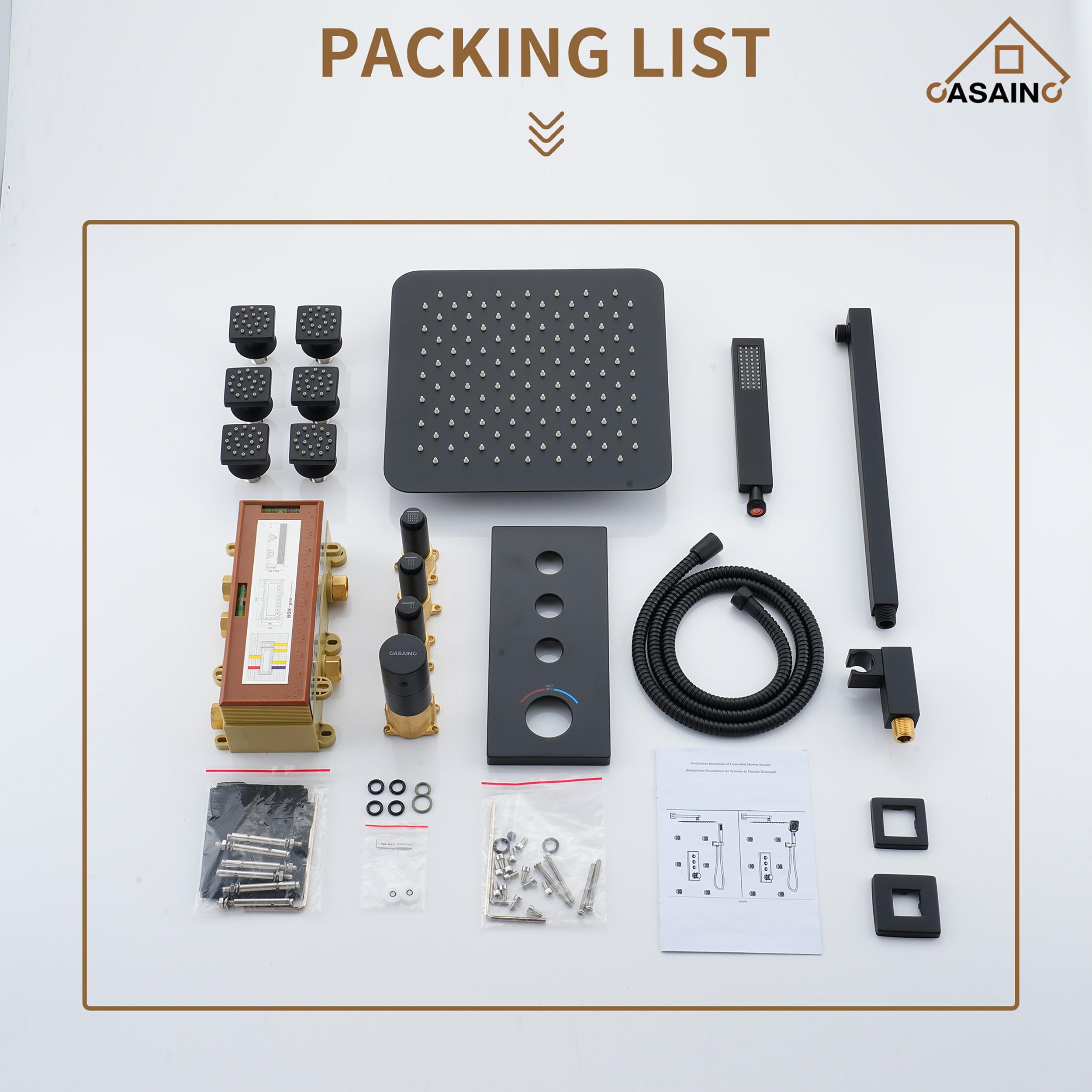 3 Functions 12 Inch Wall Mount Thermostatic Shower System with 6 Body Jets