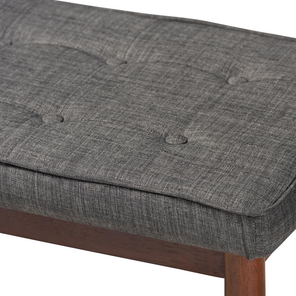 George Oliver Ayala Mid-Century Modern Dining Bench with Medium Oak Finish and Dark Grey Fabric Upholstery