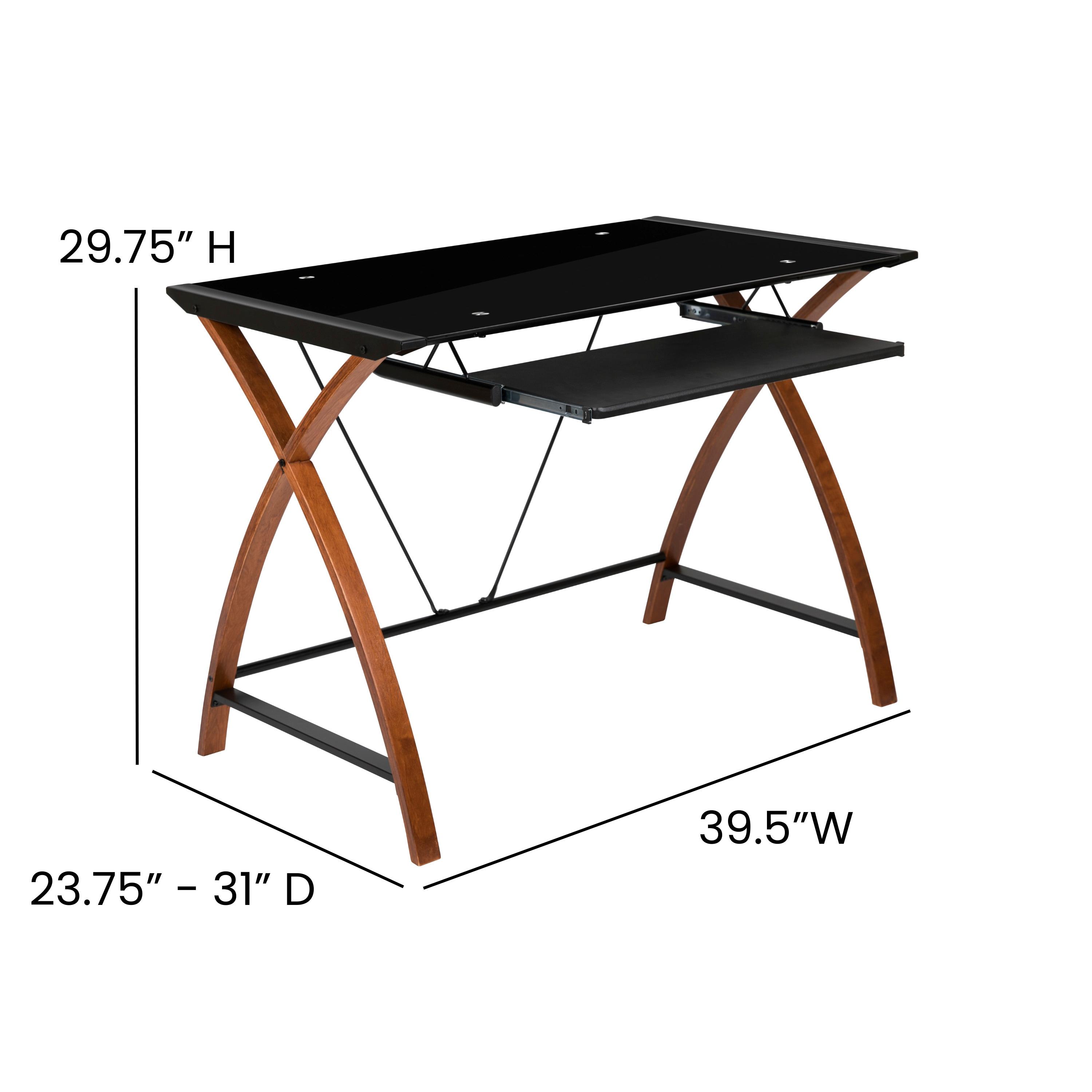 Flash Furniture Jude Black Glass Computer Desk with Pull-Out Keyboard Tray and Crisscross Frame