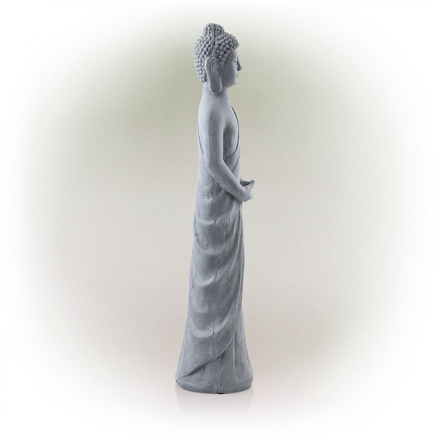 32" Magnesium Oxide Standing Buddha Statue Gray - Alpine Corporation: Outdoor Decor, Garden Accent