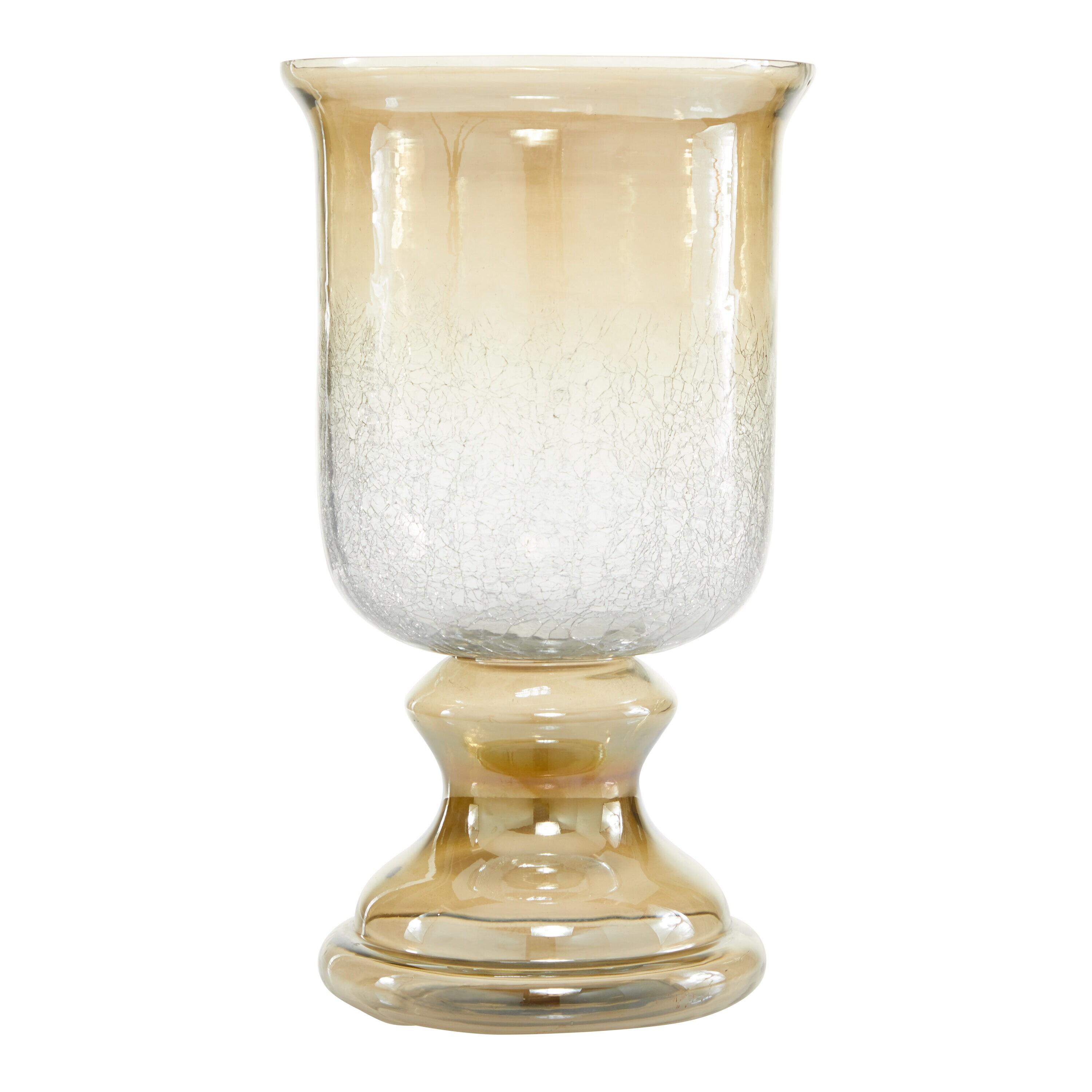 DecMode Brown Glass Handmade Turned Style Pillar Hurricane Lamp with Smoked Glass Finish