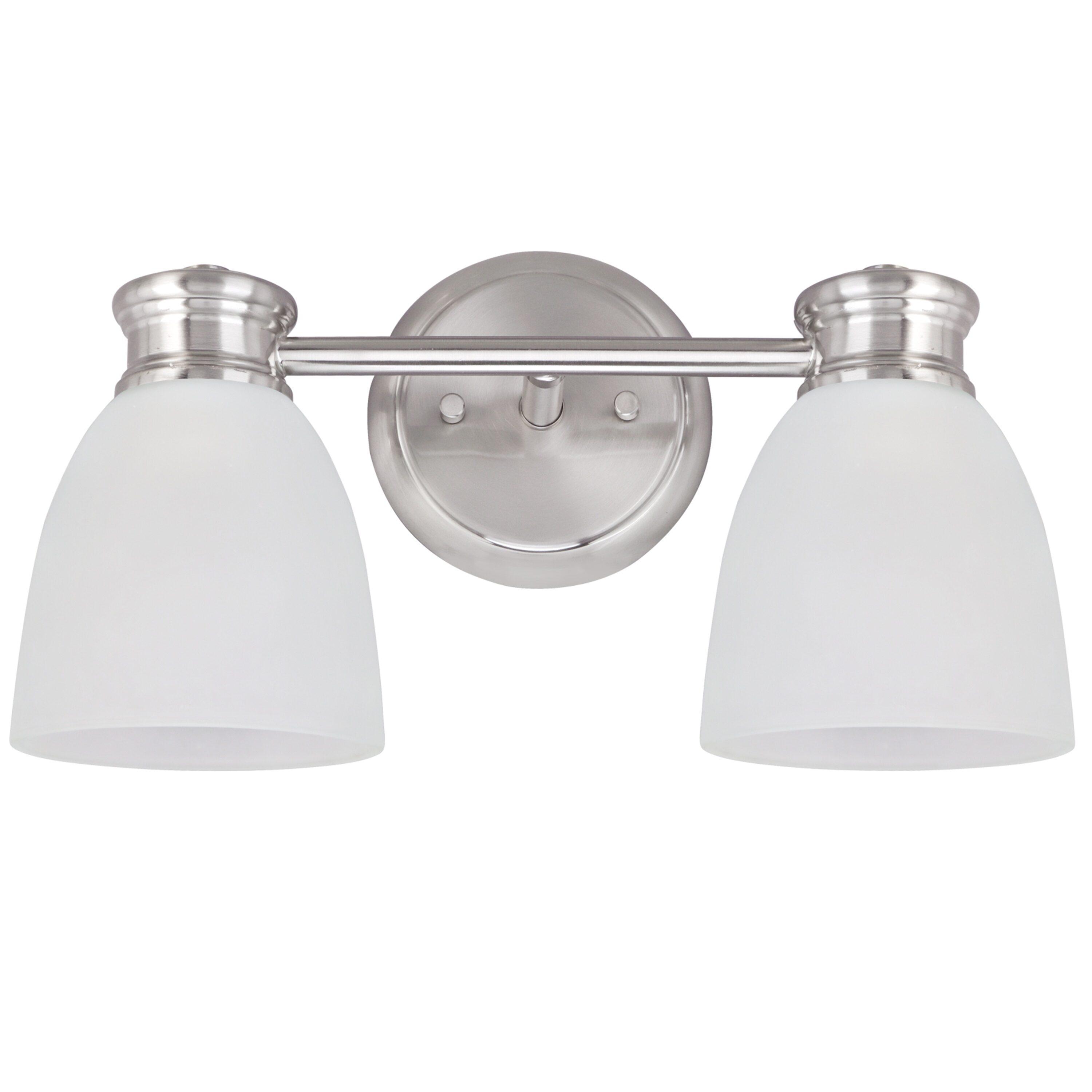 Satin Nickel 2-Light Bathroom Vanity Fixture with Frosted Glass Shades