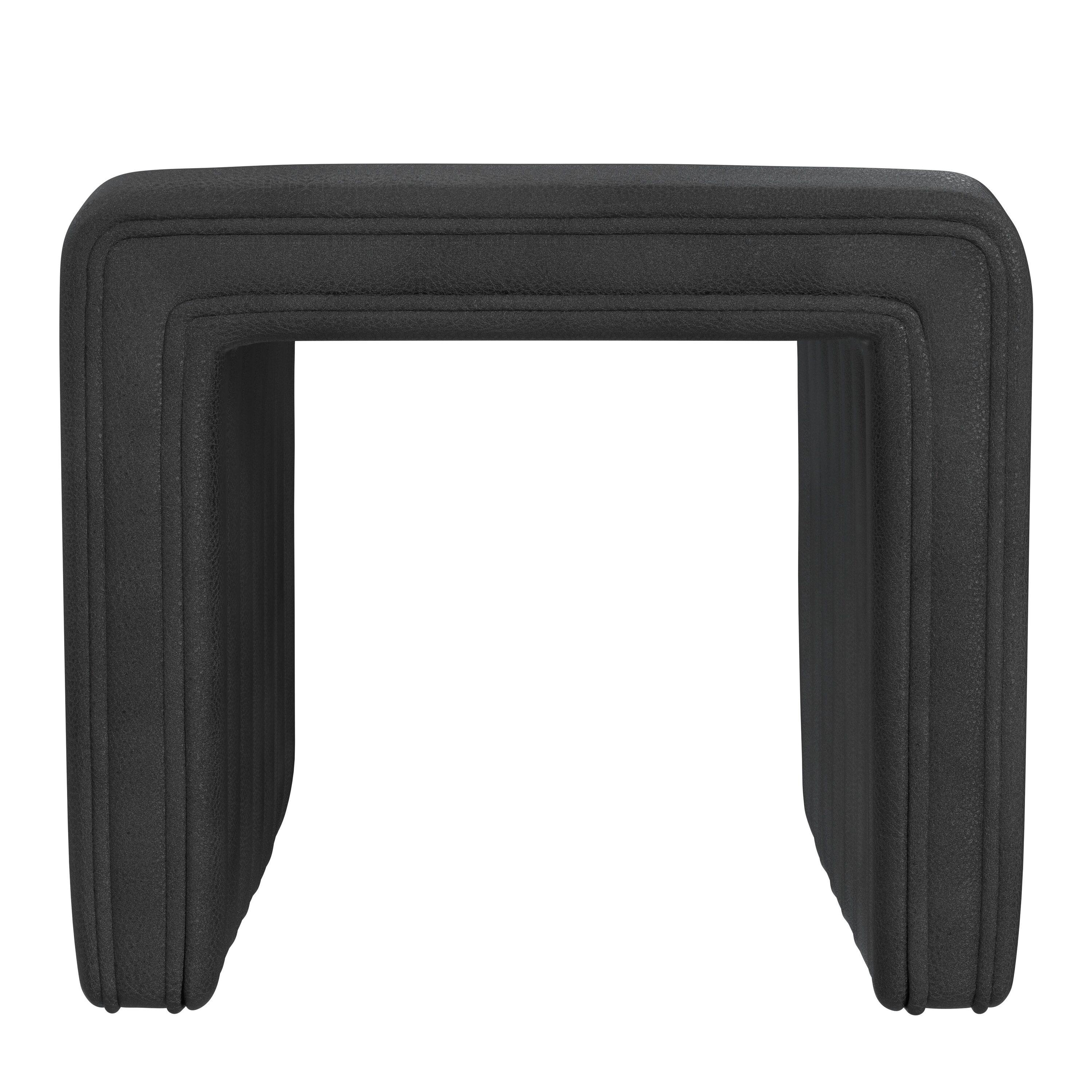 HomePop Modern Channel Faux Leather Ottoman Black: Upholstered Square Bench, No Assembly Required