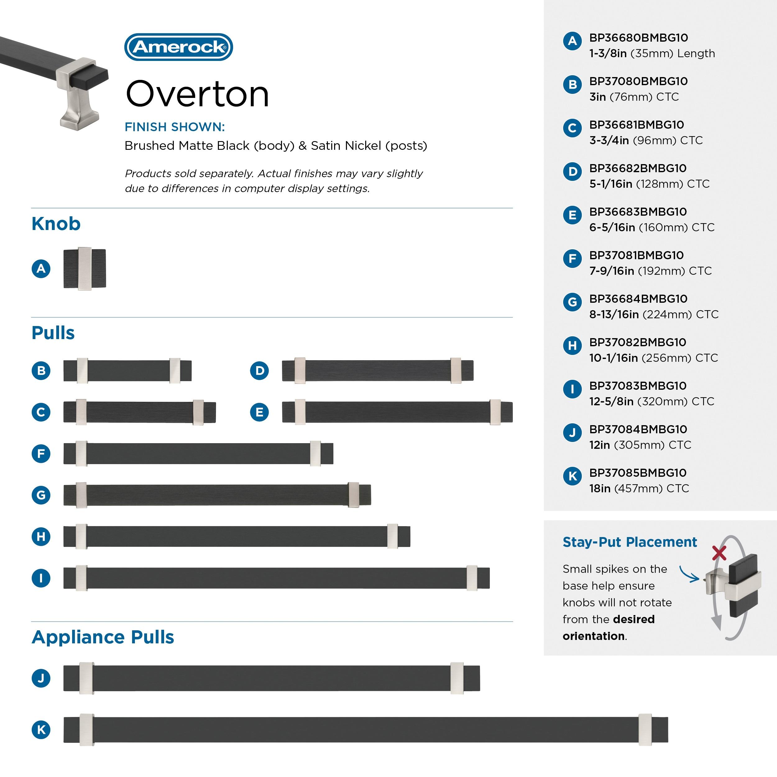 Amerock Overton 3 inch (76mm) Center-to-Center Brushed Matte Black/Satin Nickel Cabinet Pull