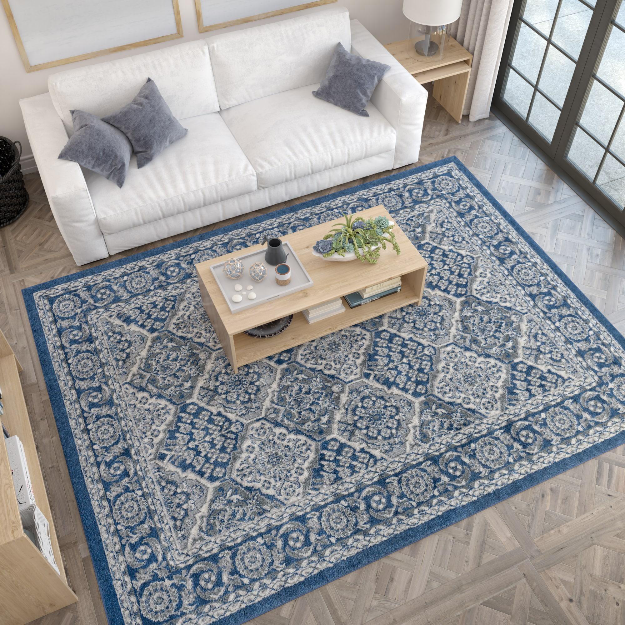 Tayse Hampton Area Rug HMP4207 Traditional Navy Geometric Blocked 3' 11'' x 5'3'' Rectangle
