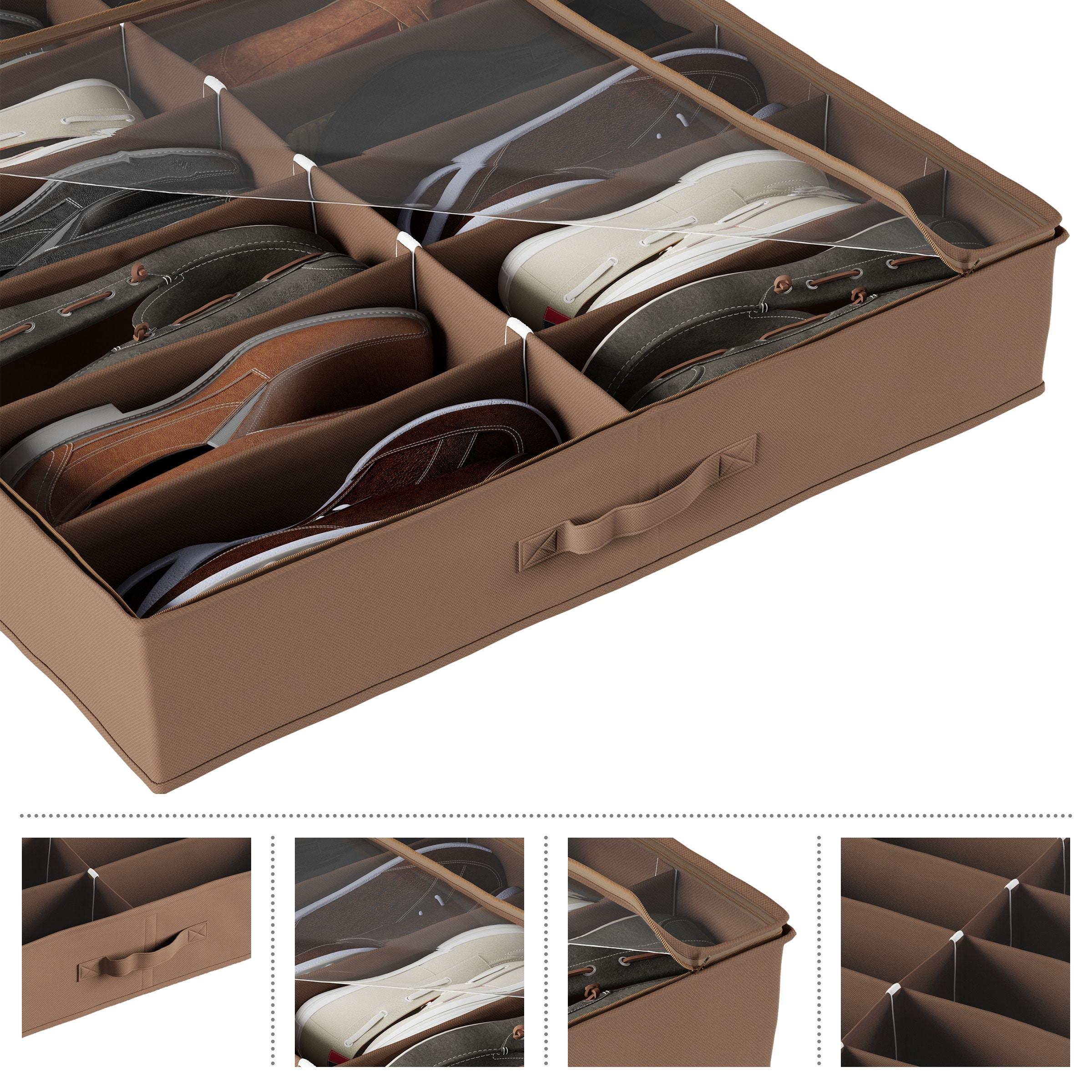 Hastings Home Under-Bed Shoe Storage Organizer With Clear Plastic Zippered Cover - Brown