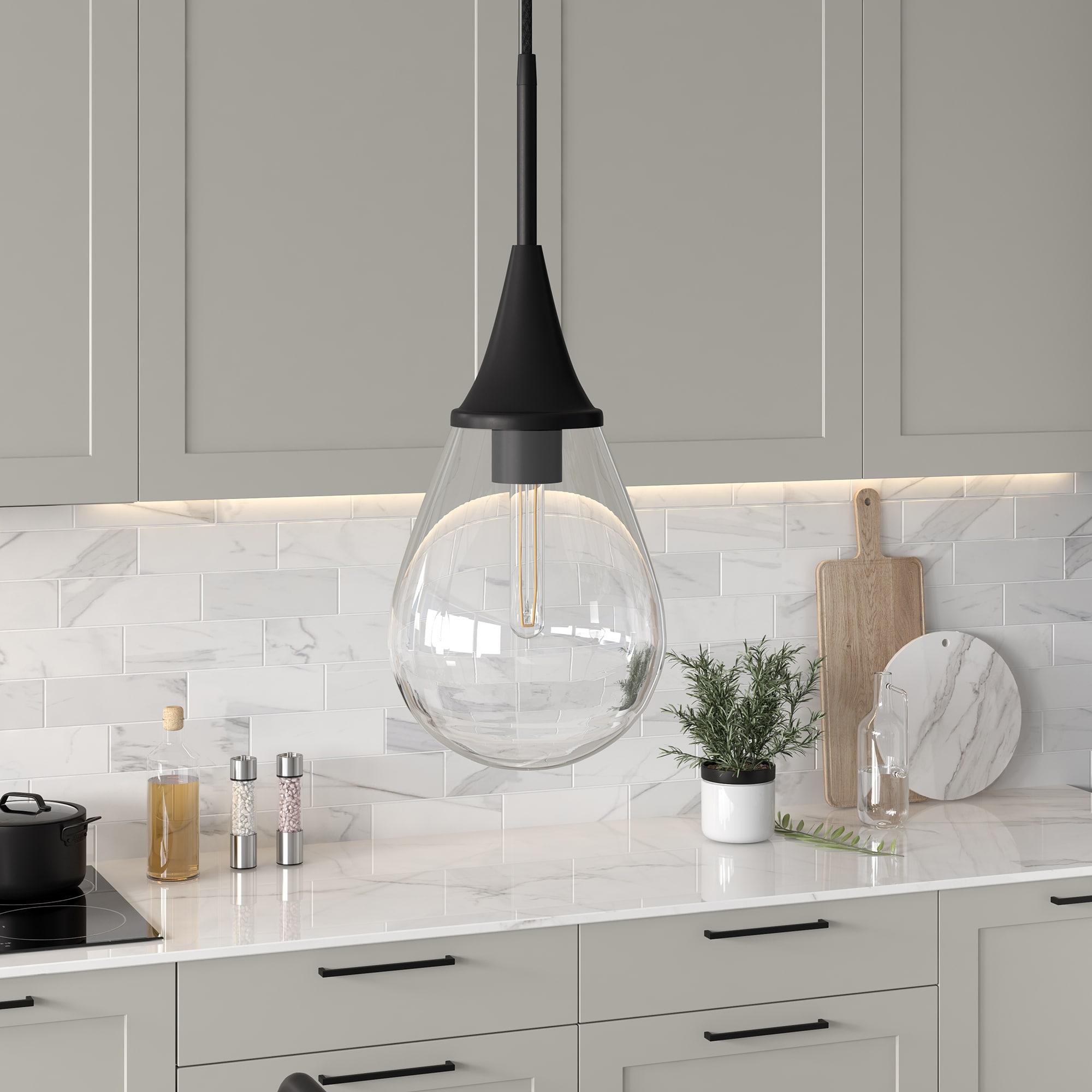 Ambrose Teardrop Glass Pendant with Polished Nickel Base