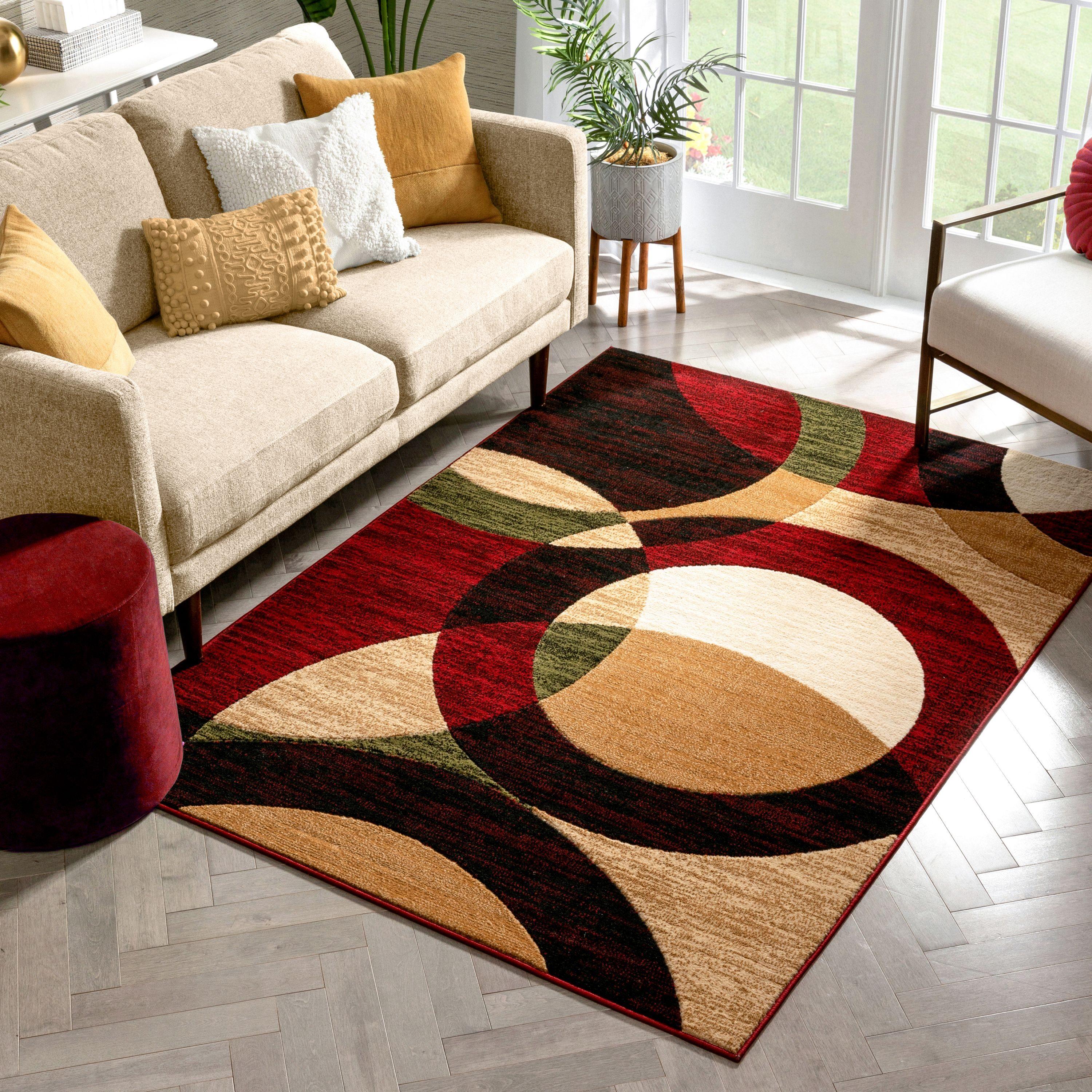 Well Woven 5 x 7 (ft) Loomed Polypropylene Red Rectangular Indoor Geometric Mid-Century Modern Area rug