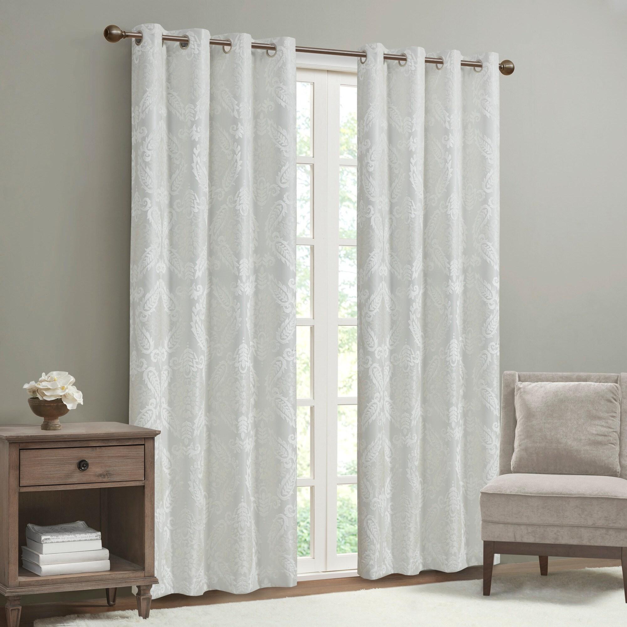 84"x50" Enid Jacquard Paisley Blackout Curtain Panel White: SunSmart, Noise Reduction, Energy Efficient, Grommet Top