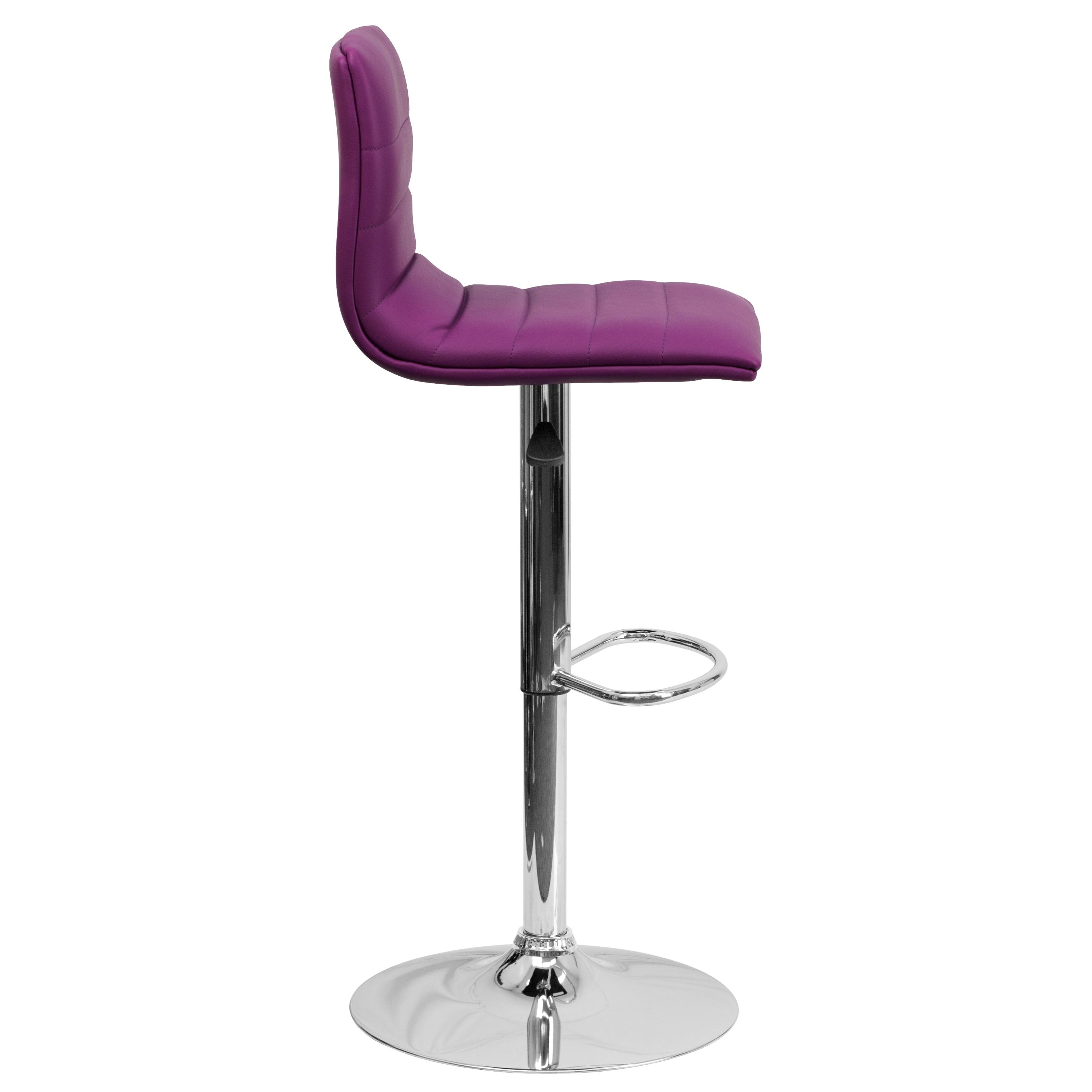 Flash Furniture Modern Purple Vinyl Adjustable Bar Stool with Back, Counter Height Swivel Stool with Chrome Pedestal Base