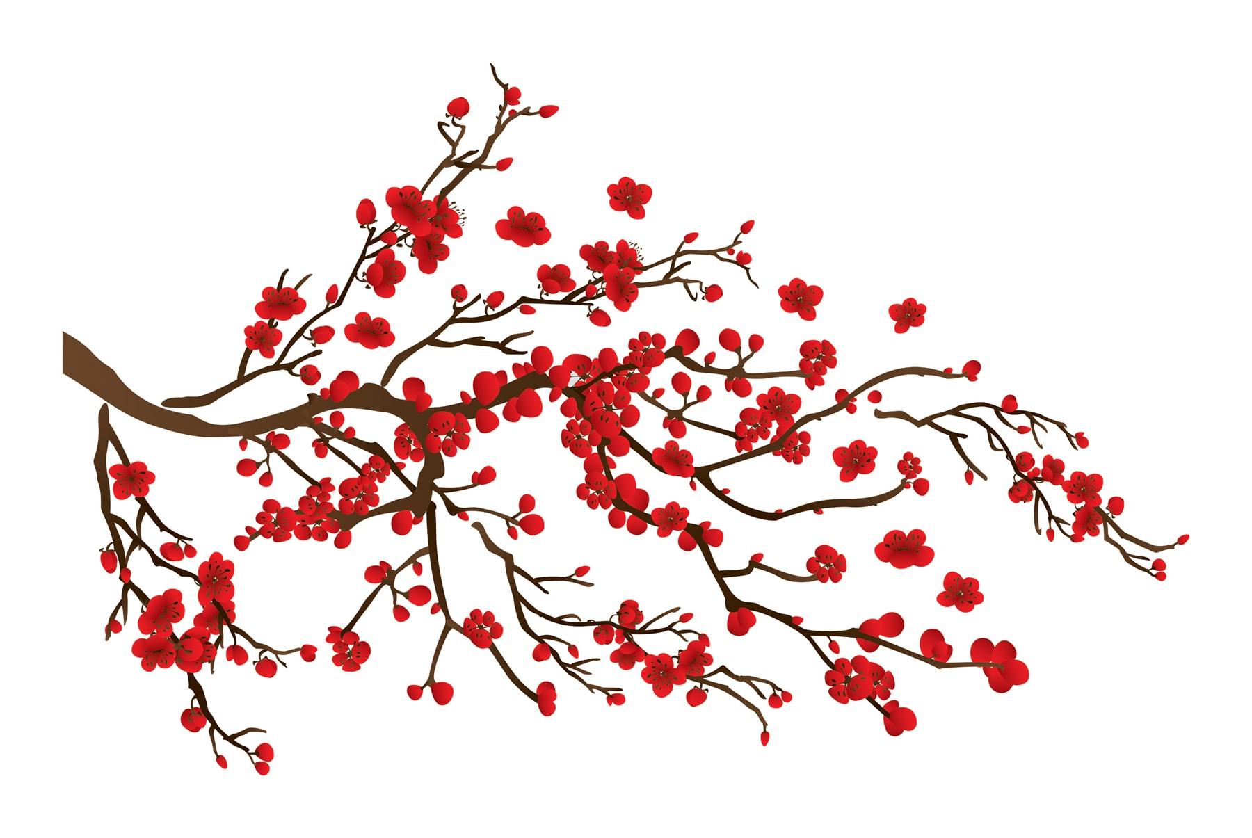 Red and Brown Floral Branch Self-Adhesive Wall Decal