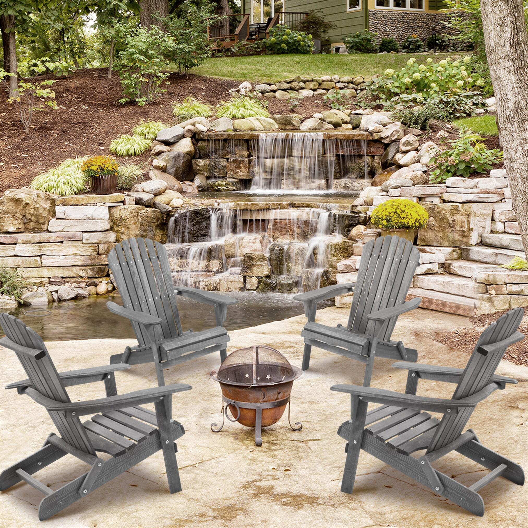 Triple Tree Wood Adirondack Folding Chairs - Set of 2, Gray