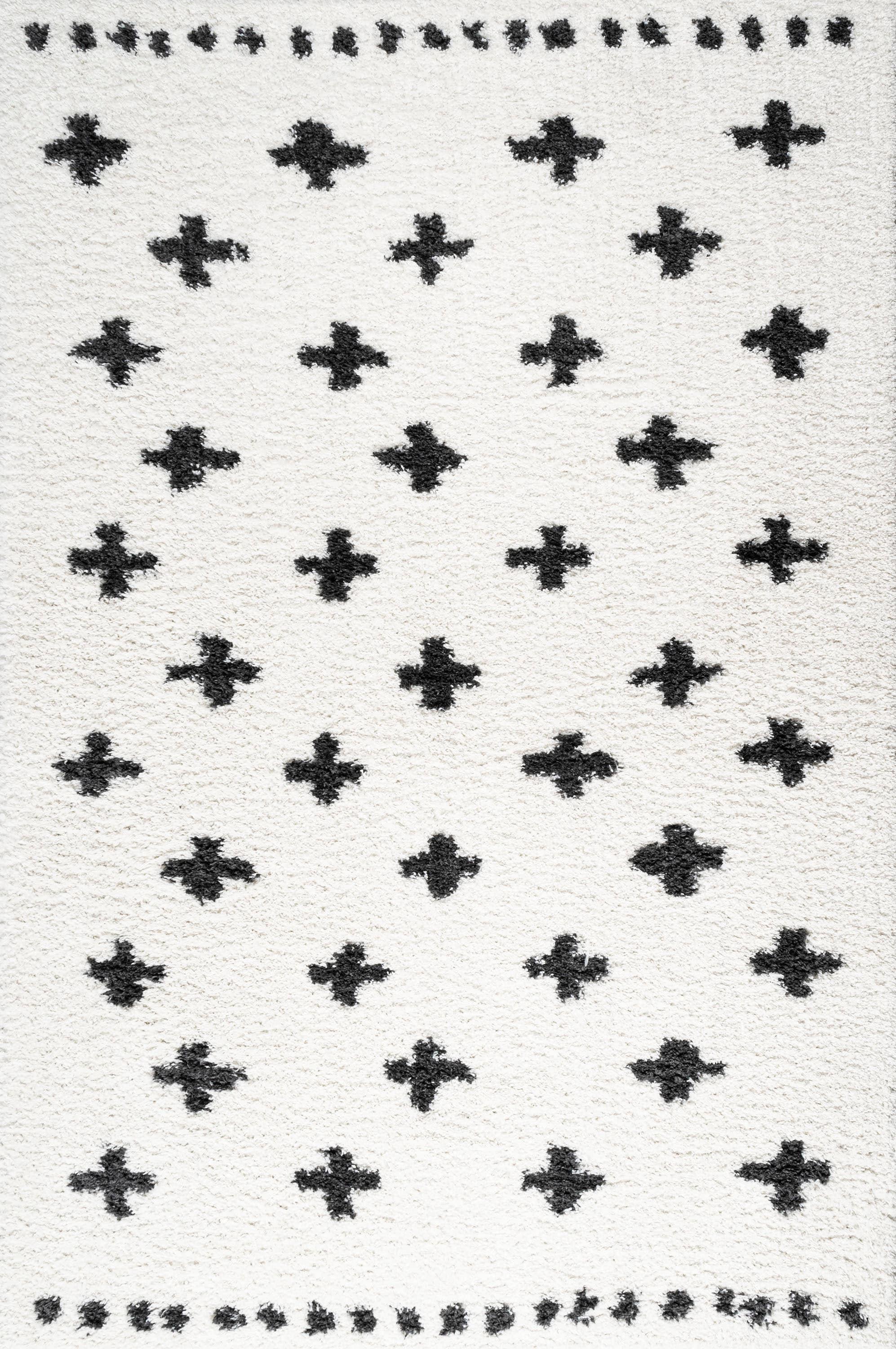 3'x5' Cristo Berber Geometric Shag Area Rug, White/Black - JONATHAN Y