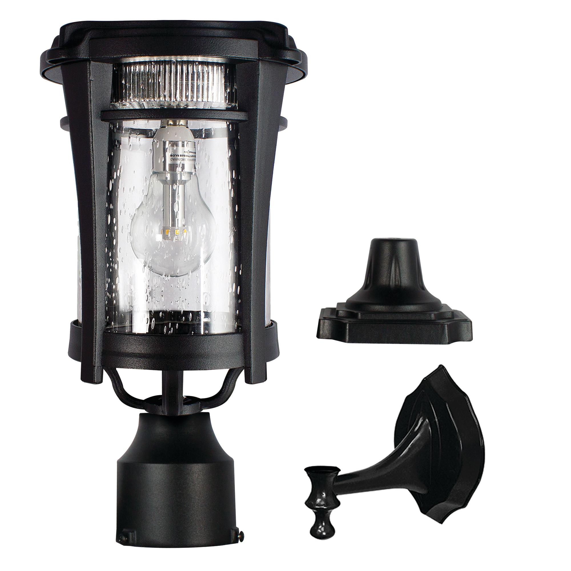 Eligia Black 1-Light 13" H Solar Powered Lantern Warm White Post Light with Pier and Wall