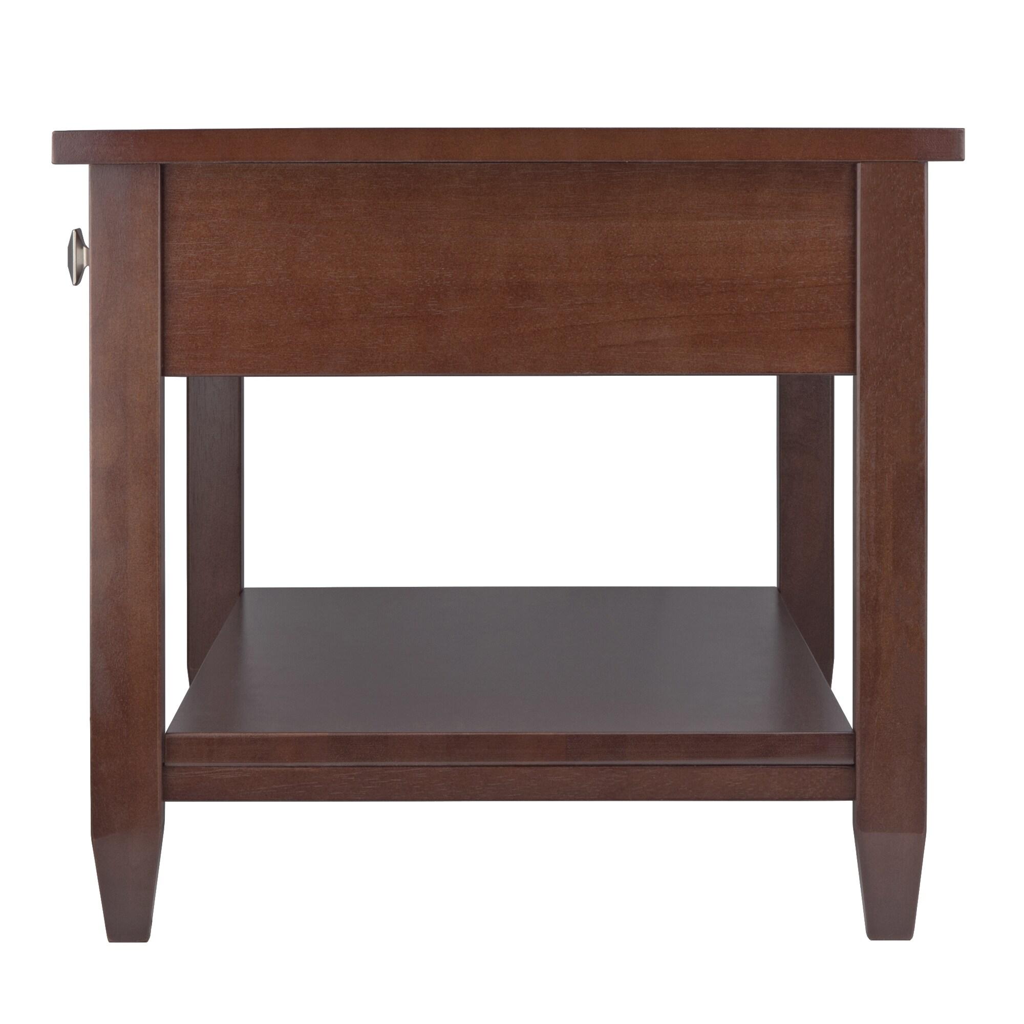 Richmond Coffee Table with Tapered Leg Walnut Finish - Winsome: Storage Shelf, Modern Brushed-Chrome Knobs