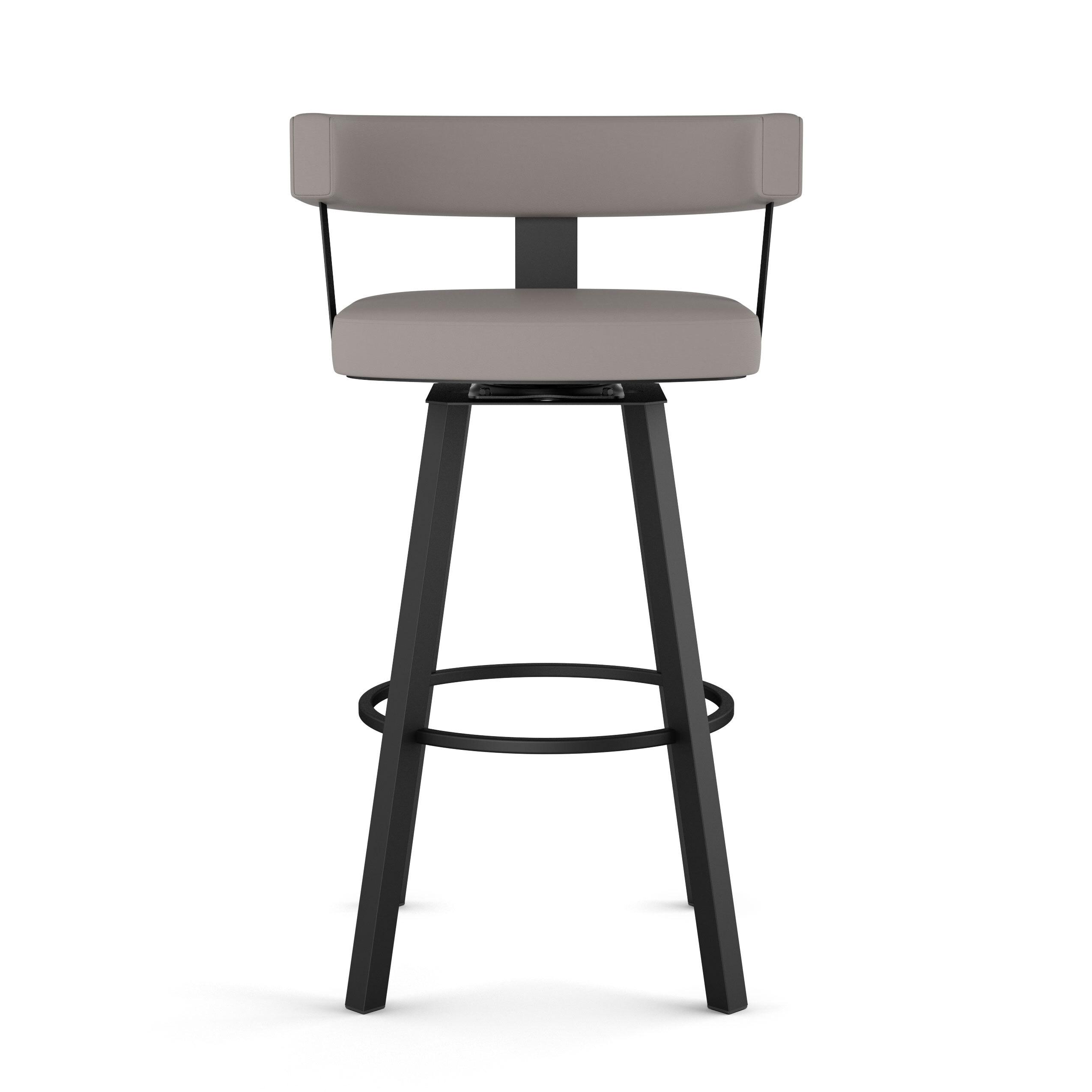 Amisco Parker 26 In. Swivel Counter Stool - Taupe Grey Faux Leather / Black Metal