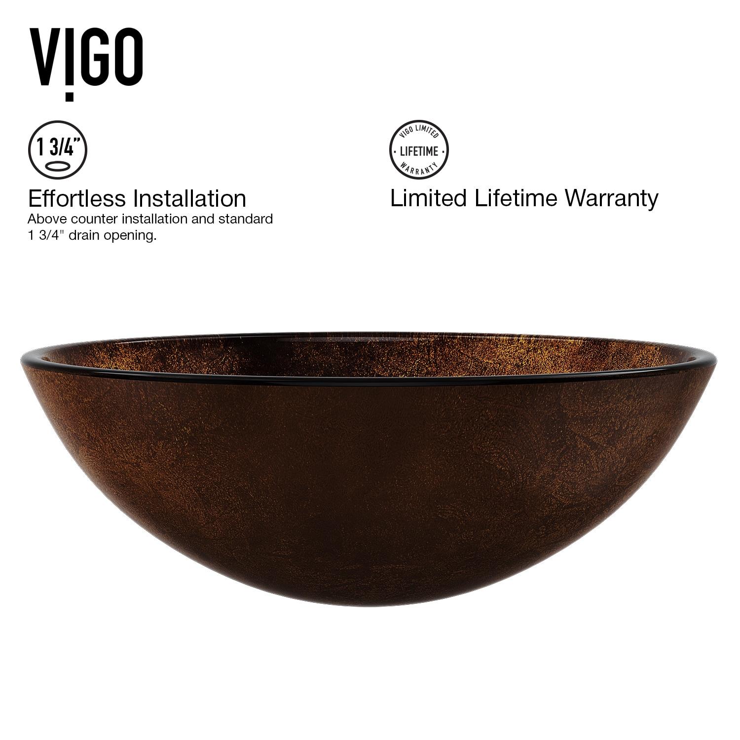 VIGO Giovanni Russet Brown Glass 17 in. L x 17 in. W x 6 in. H Round Vessel Bathroom Sink