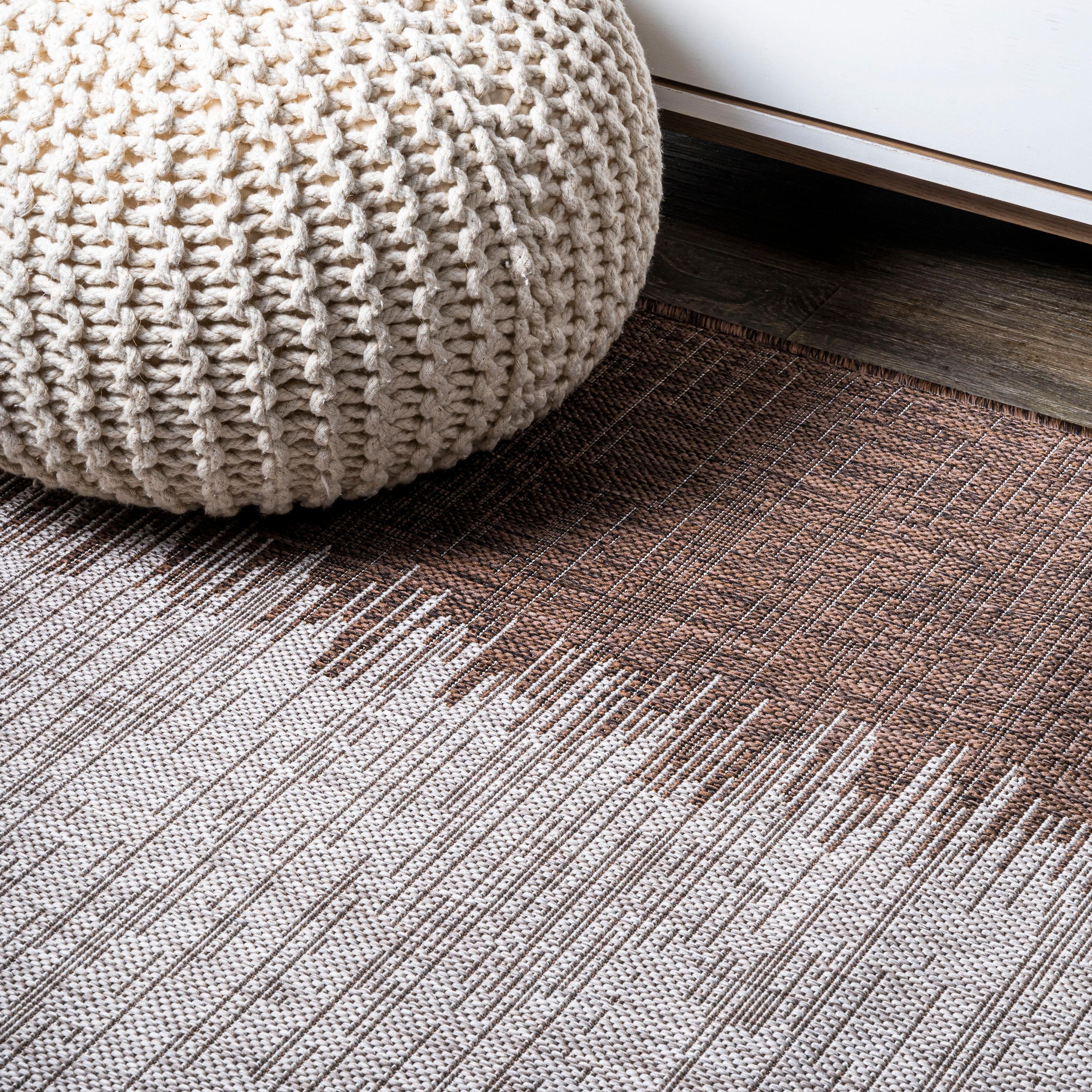 5'x8' Tavira Modern Strie' Indoor/Outdoor Area Rug, Brown/Beige - JONATHAN Y