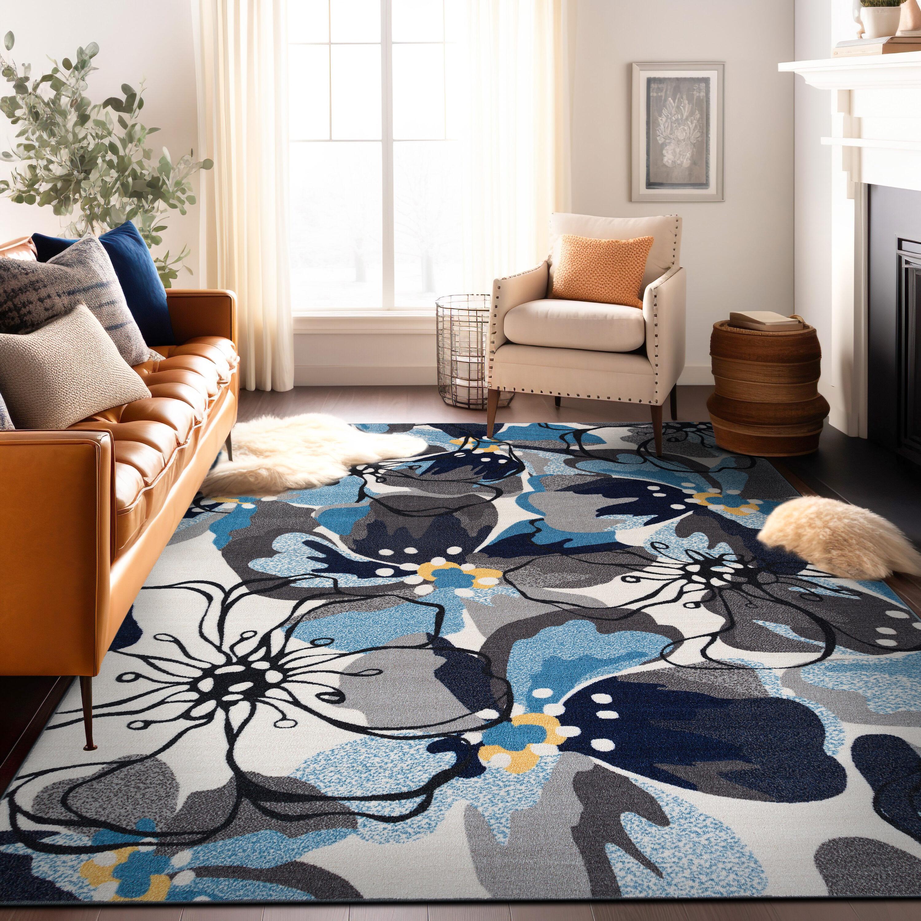 World Rug Gallery Modern Floral Non-Slip (Non-skid) Indoor Area Rug - Gray 5'3" x 7'3"