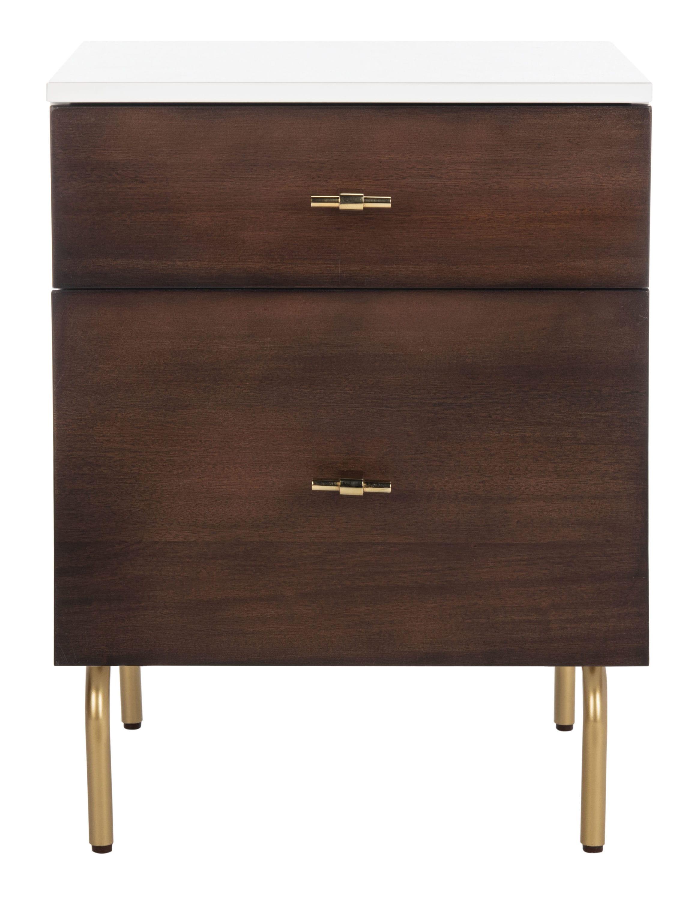 Genevieve 2 Drawer Nightstand - Walnut/White/Gold - Safavieh.