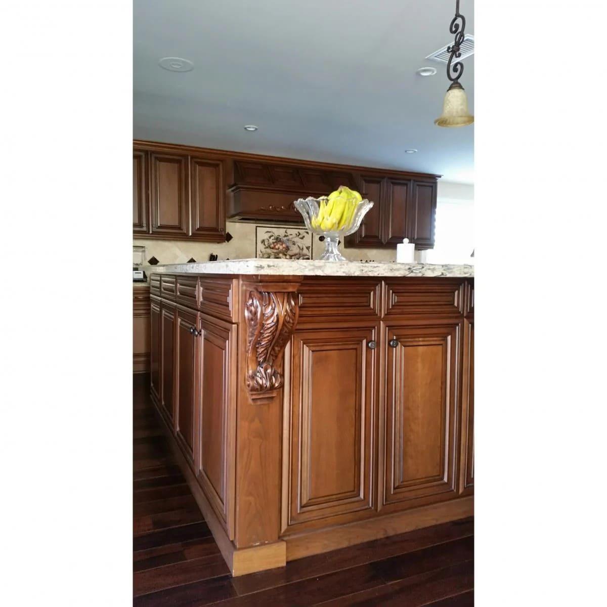4 in. x 3-1/2 in. x 7 in. Unfinished Wood Cherry Small Acanthus Wood Corbel