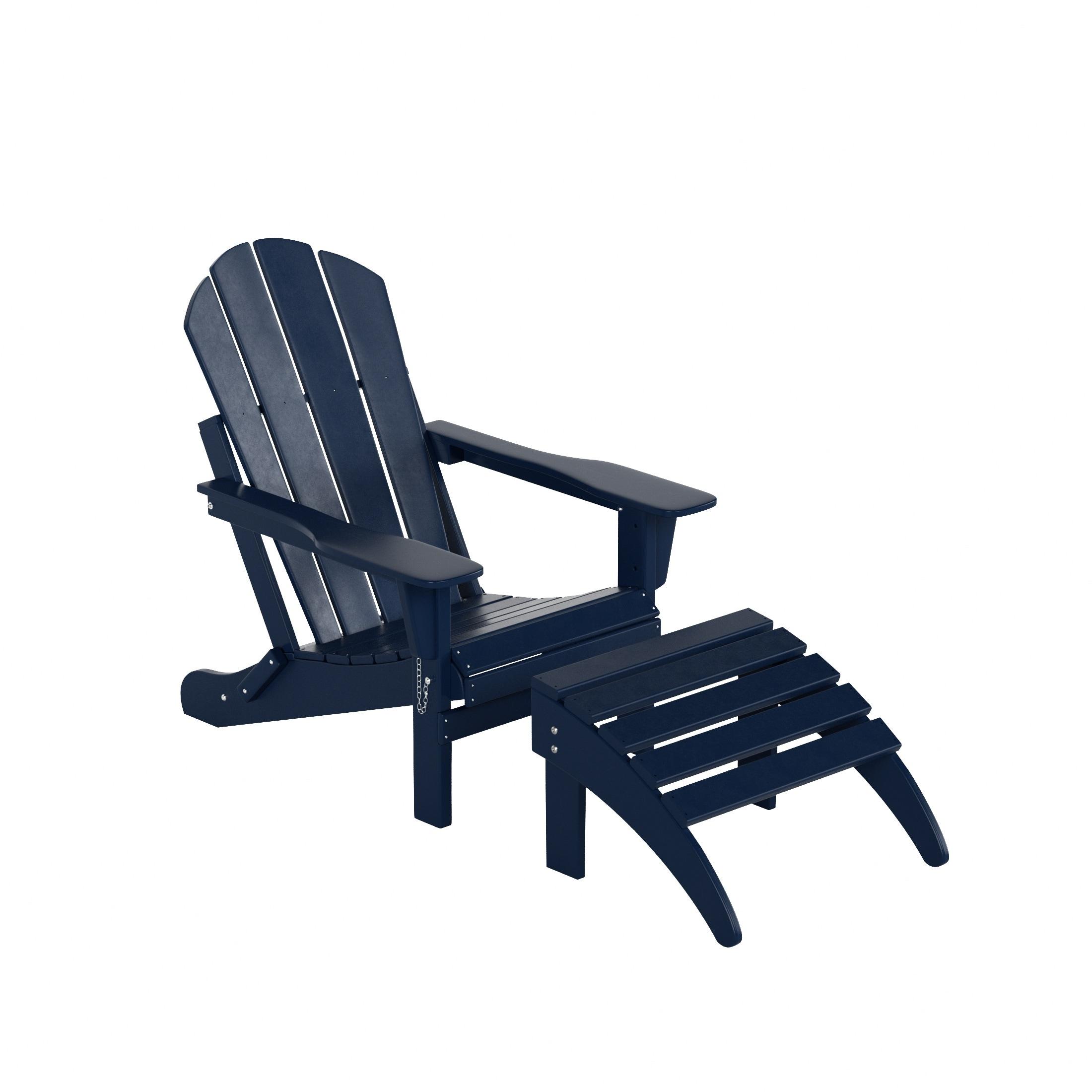 Polytrends  Laguna Hdpe All Weather Outdoor Patio Foldable Ottoman Navy Blue
