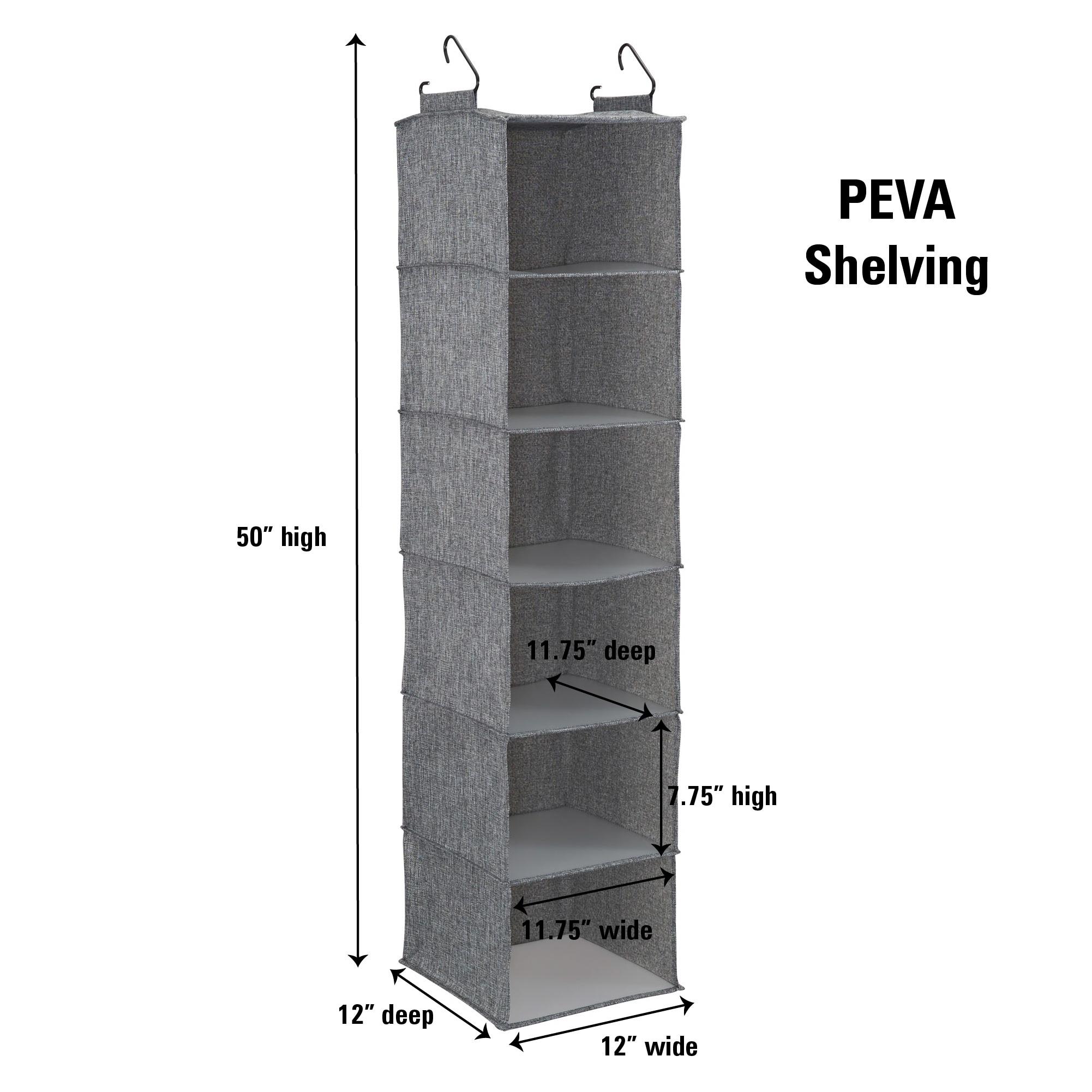 Household Essentials 6 Shelf Hanging Organizer Graphite Linen: Closet Hanging Storage, Fixed Shelves, Gray, 48" Height