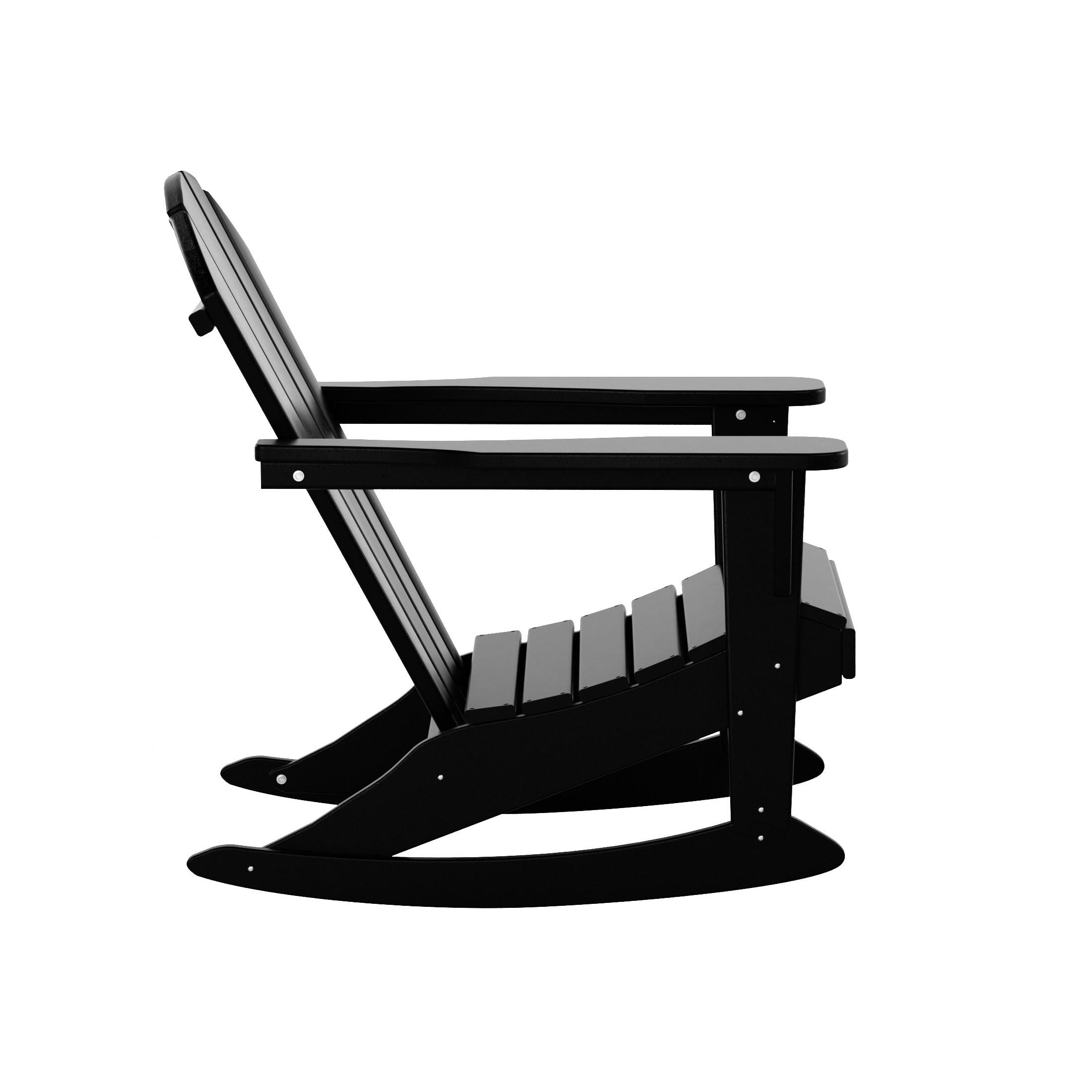 JUSTLET Plastic Adirondack Rocking Chair,HDPE All-Weather Outdoor Rocking Adirondack Chair for Porch, Patio, Balcony,Black