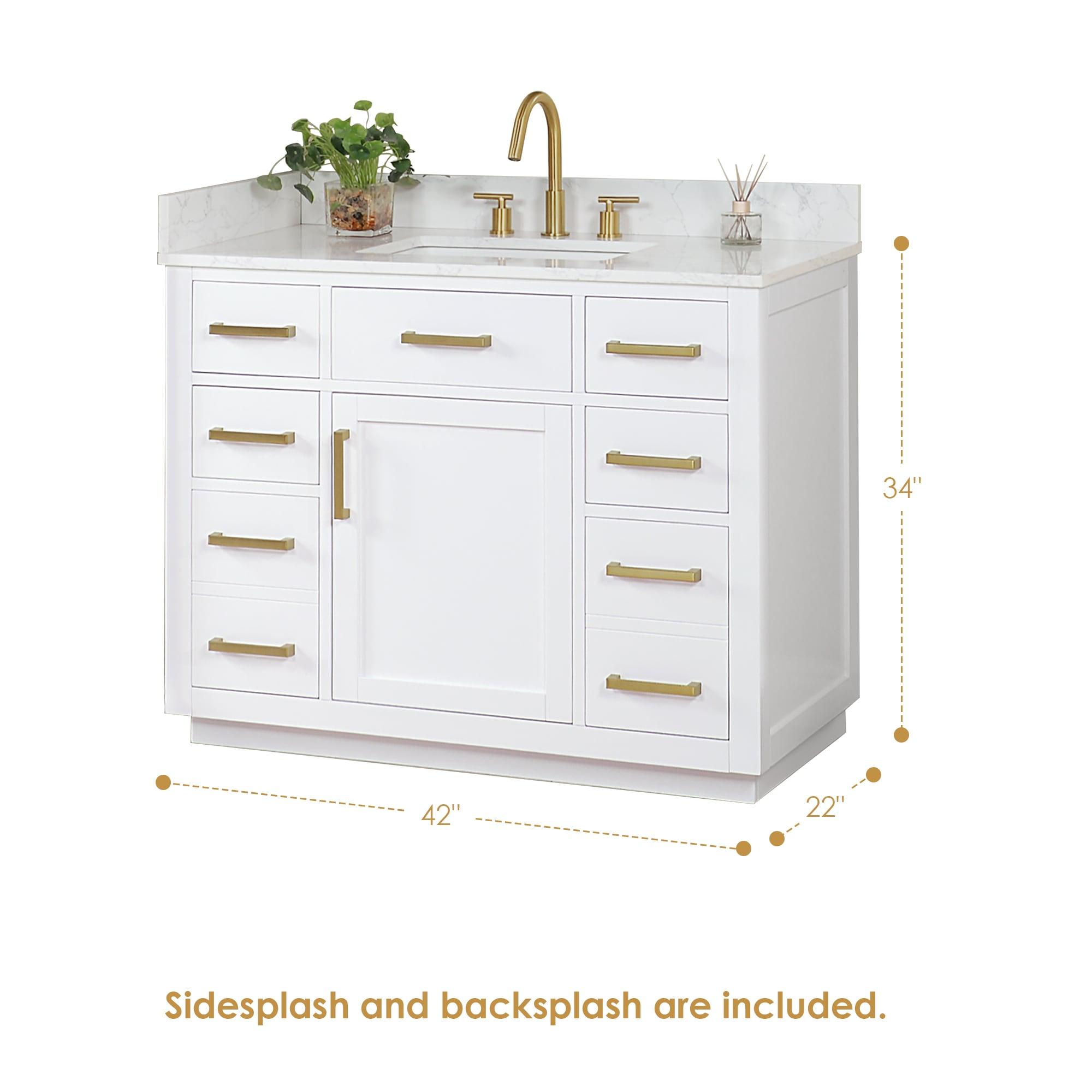 Gavino 42" Wood Vanity in White with Composite Stone Top no Mirror