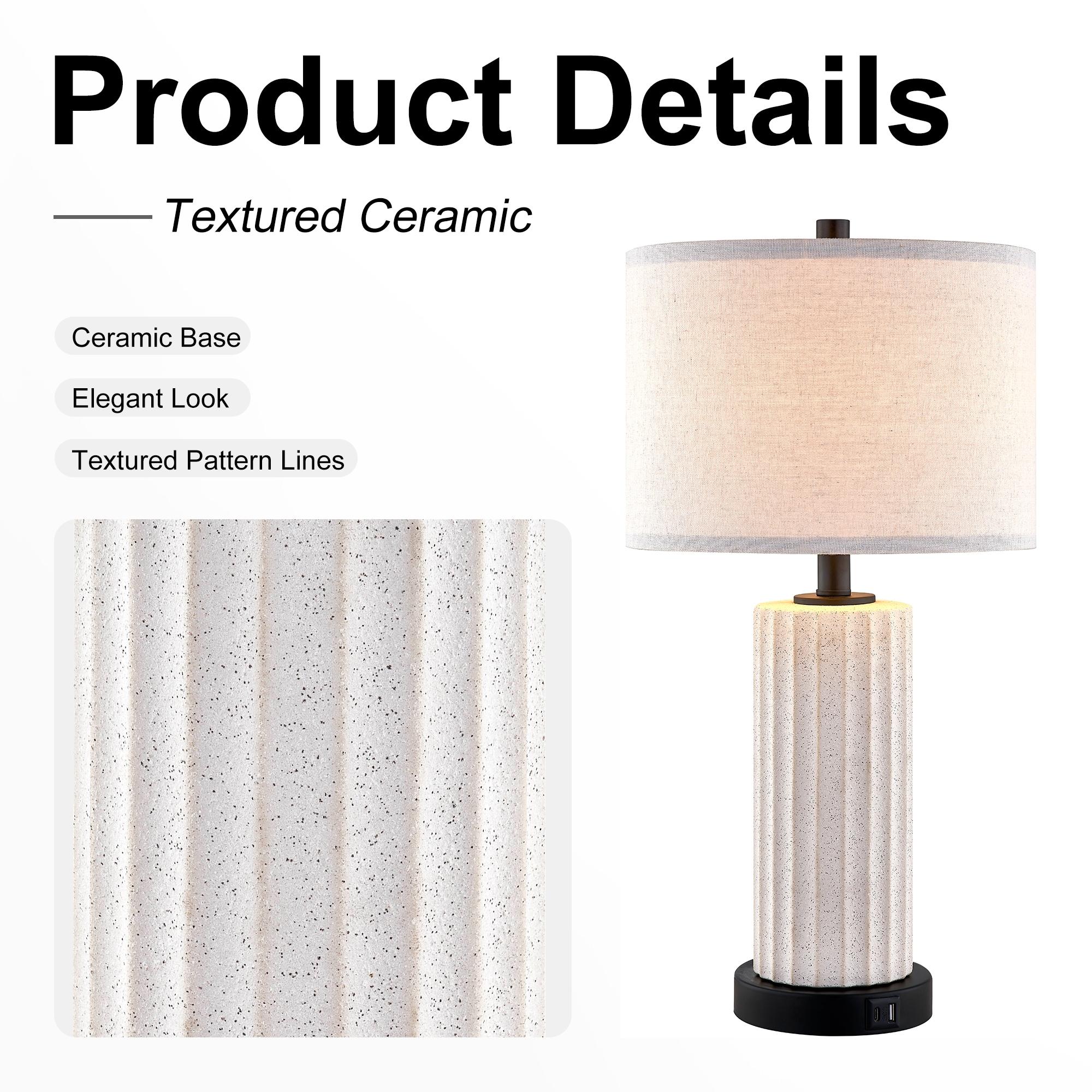 Kyrid 23''Ceramic Table Lamp Set of 2 Touch Control Bedside Lamps with USB Ports and AC Outlets (Bulbs Included)