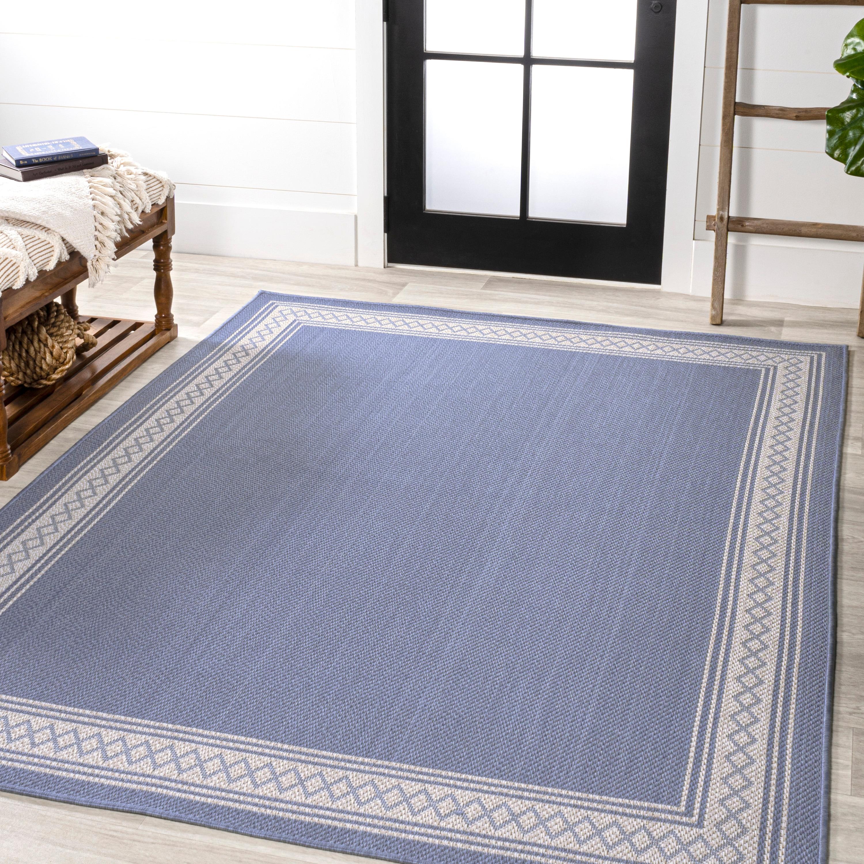 3' x 5' Lucia Classic Diamond Border Indoor/Outdoor Area Rug, Blue/Cream - JONATHAN Y